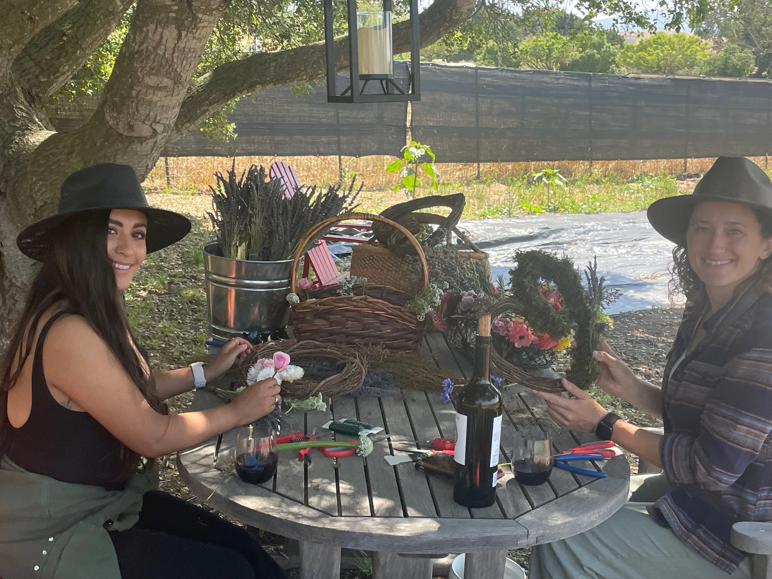 Ladies making Lavender wreaths during class at Santa Rita Hills Lavender Farm