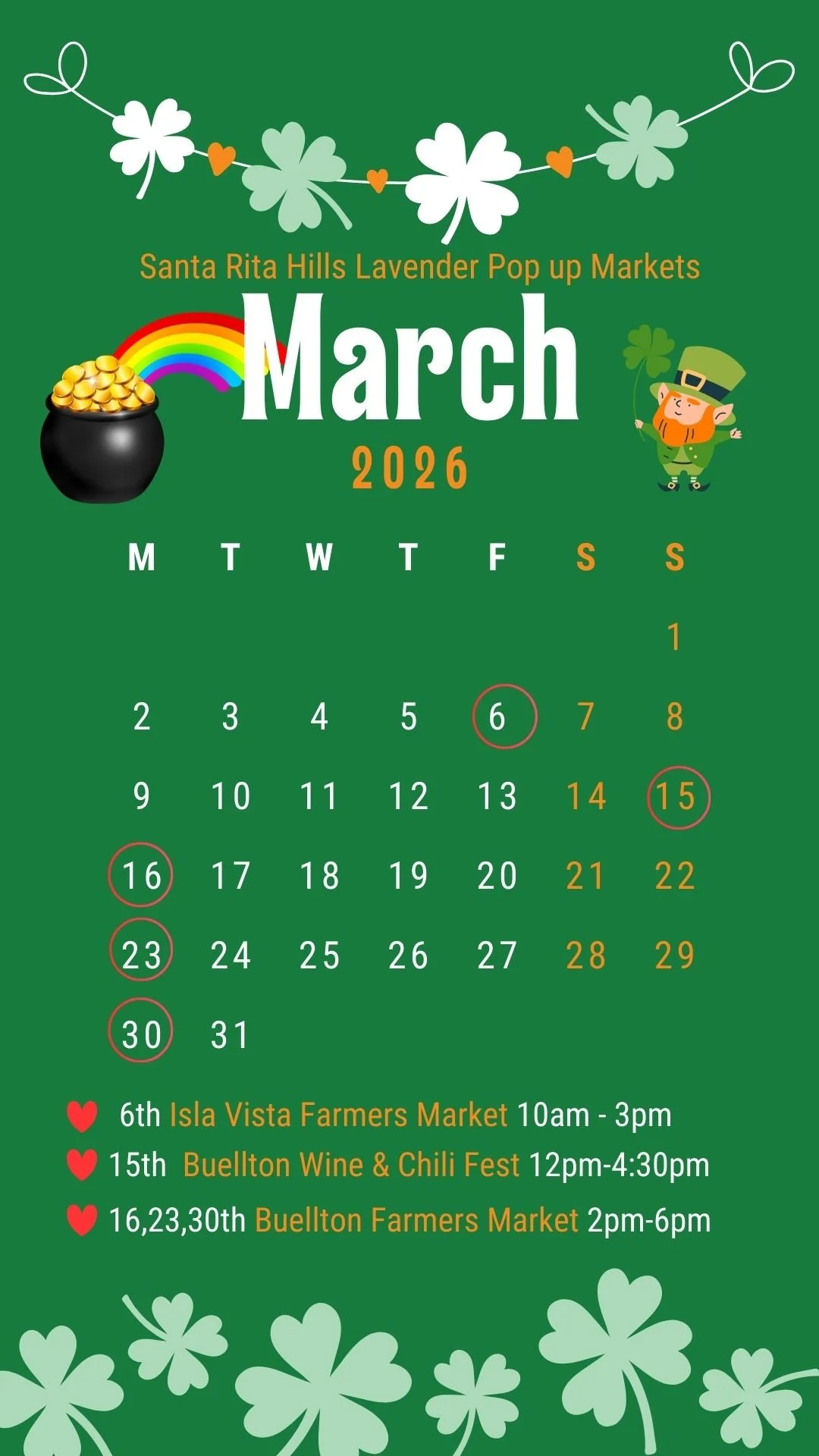 Santa Rita Hills Lavender Farm's March Calendar for Northern Santa Barbara County events