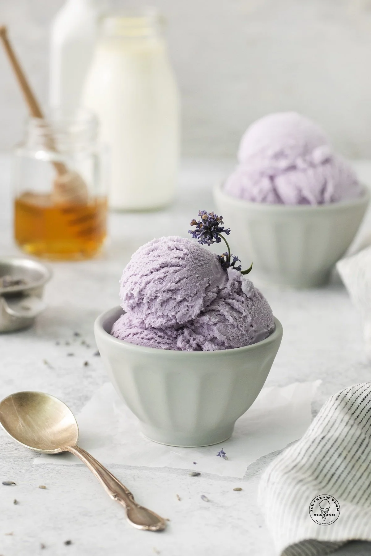 A serving of Lavender Chai Ice Cream from Santa Rita Hills Lavender Farm, located minutes away from the Buellton and Solvang area in Santa Barbara County on the California Central Coast