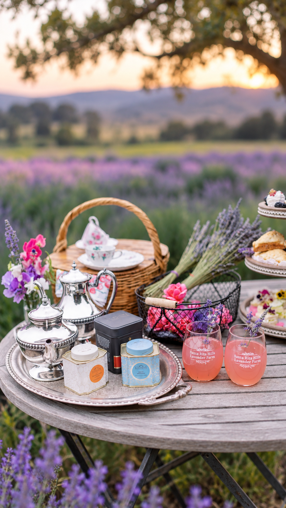 An afternoon tea at Santa Rita Hills Lavender Farm, located minutes away from Buellton and Solvang.