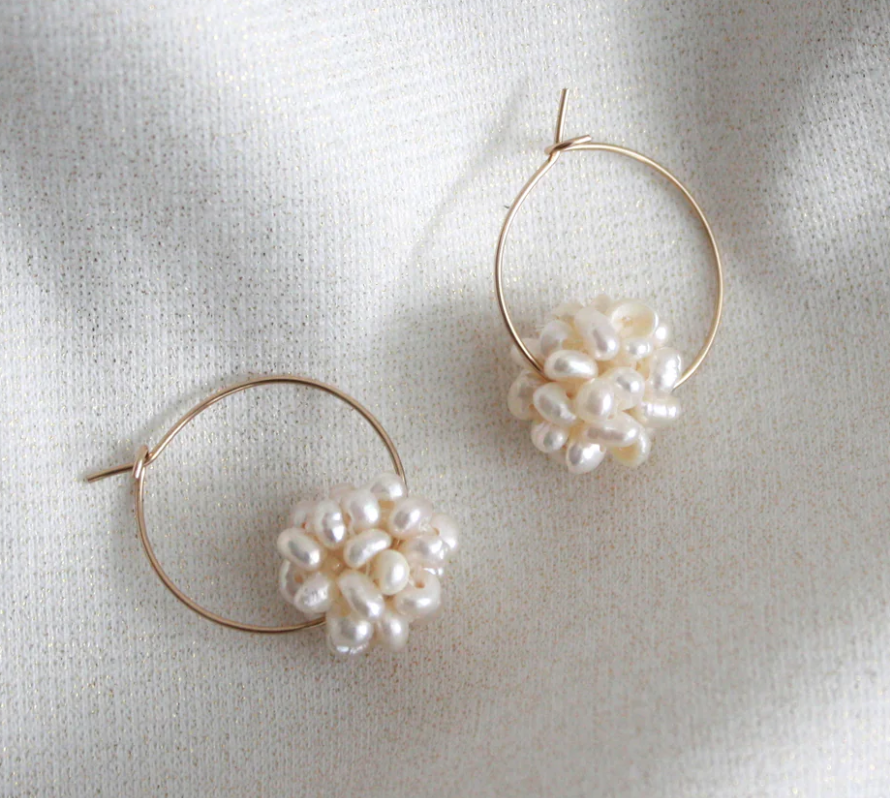 PEARL BALL HOOP EARRINGS