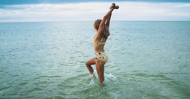 Take me back to paradise: Isla Holbox in the Yucat&aacute;n, where knee deep water and sand bars stretch to infinity and my love and I can run free 🌴🌅💜💦🌴 @gazzybygazzo swimwear