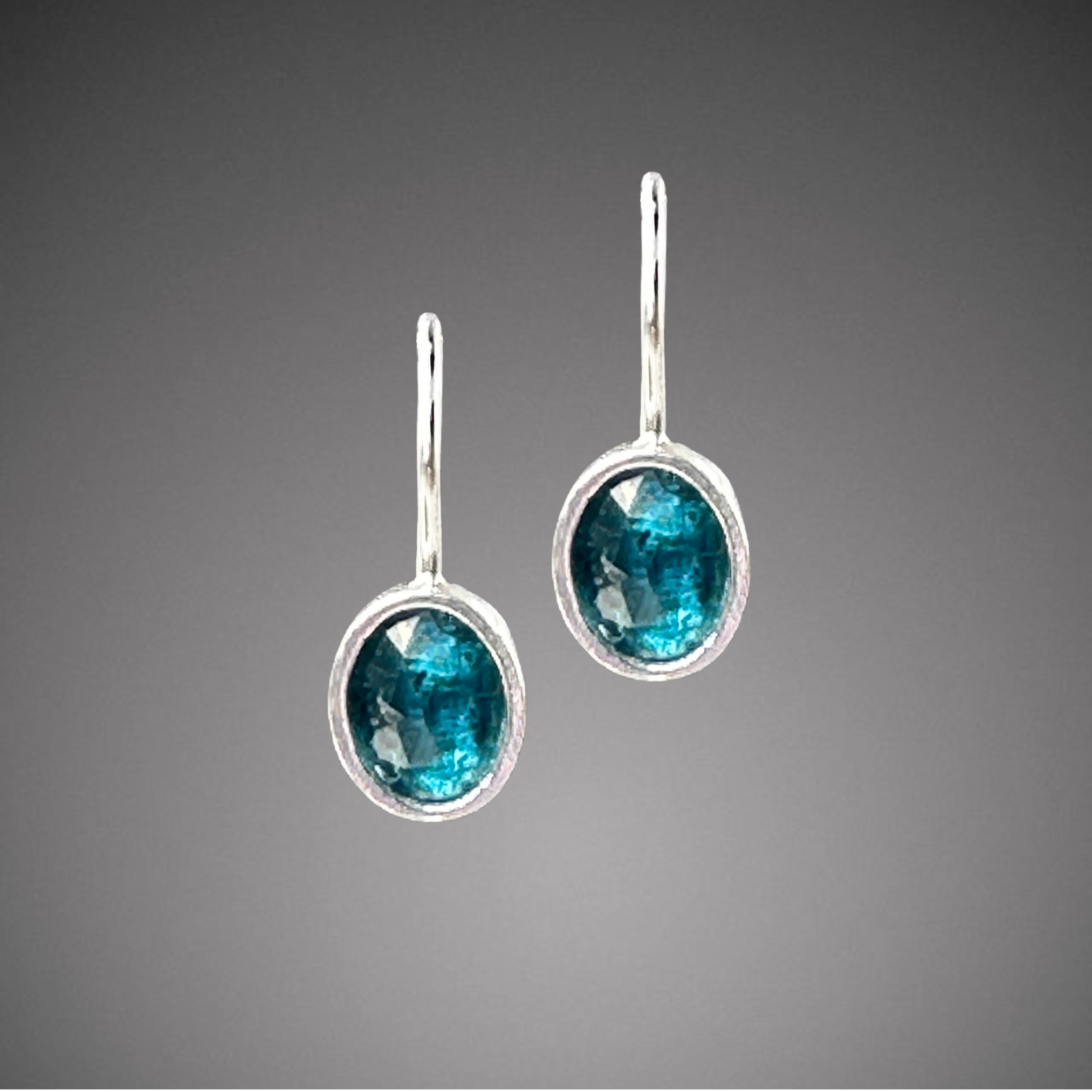 Teal Kyanite oval earrings