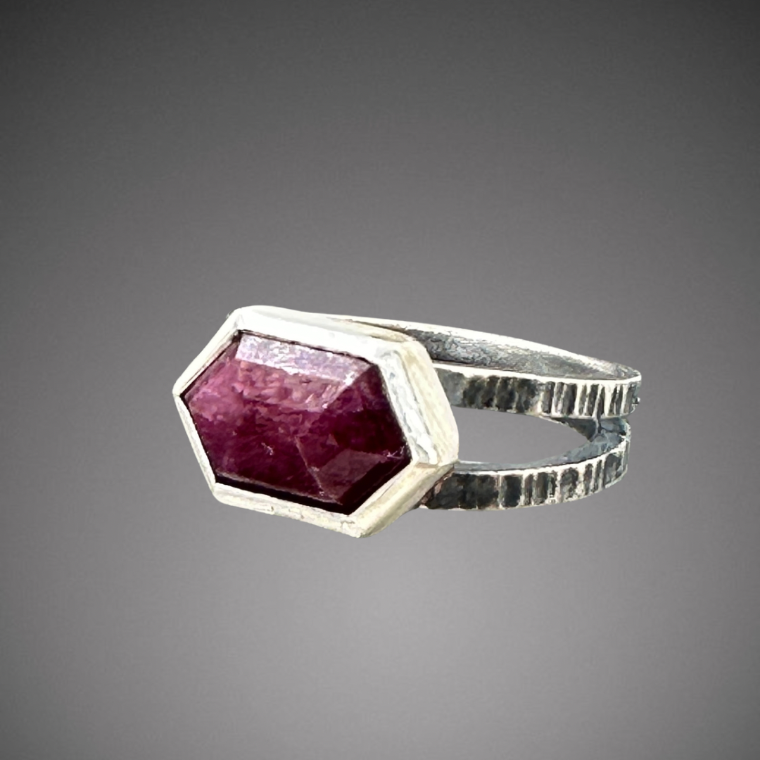 Rustic Ruby on double textured band