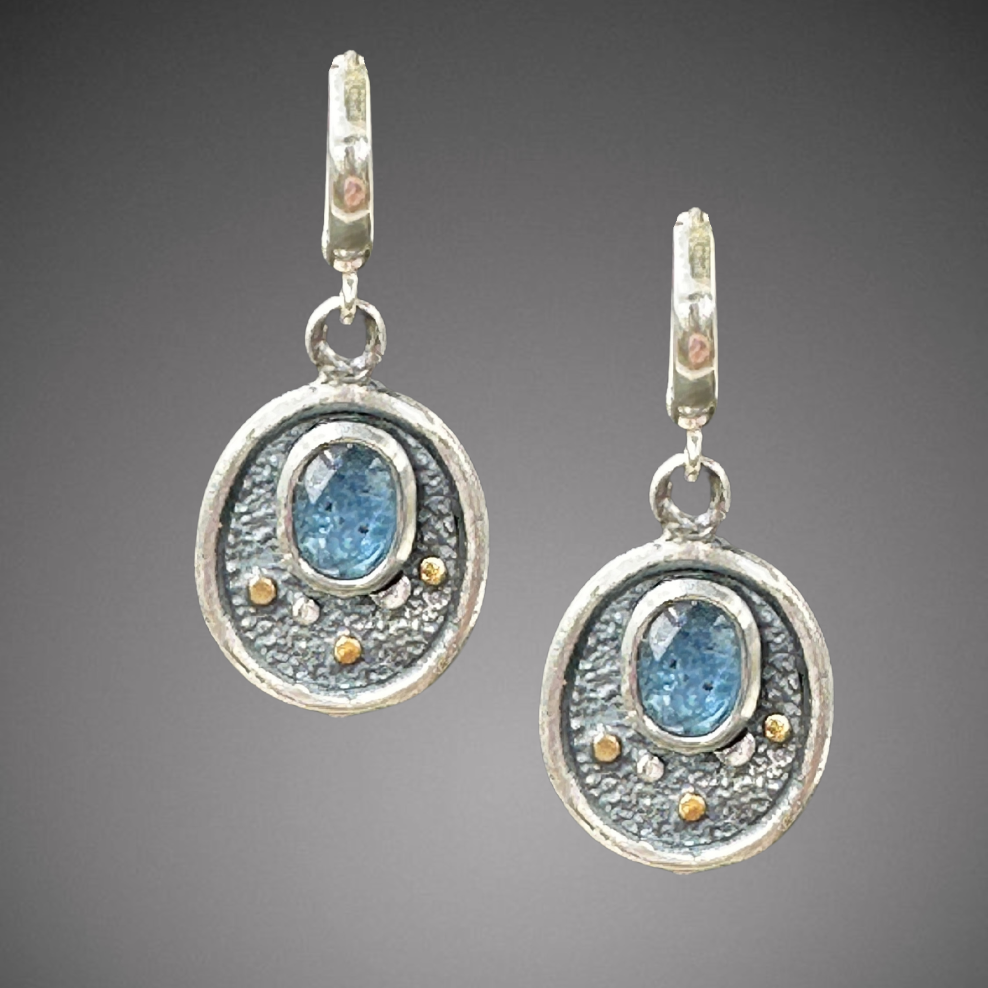 Pebble Texture Earrings with Blue Kyanite