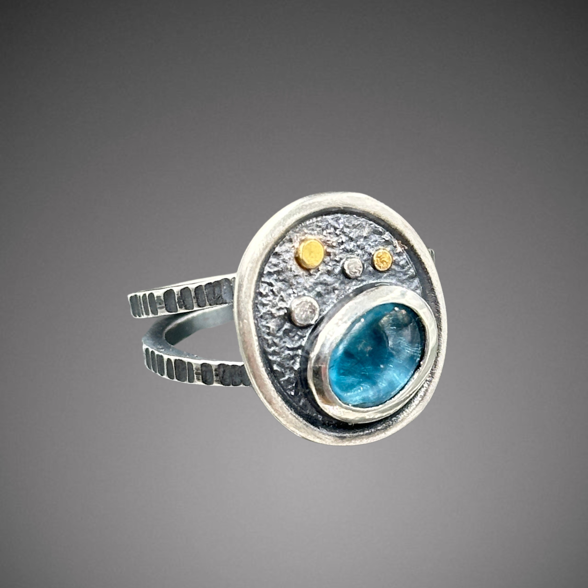 Oasis Ring with cabochon teal kyanite