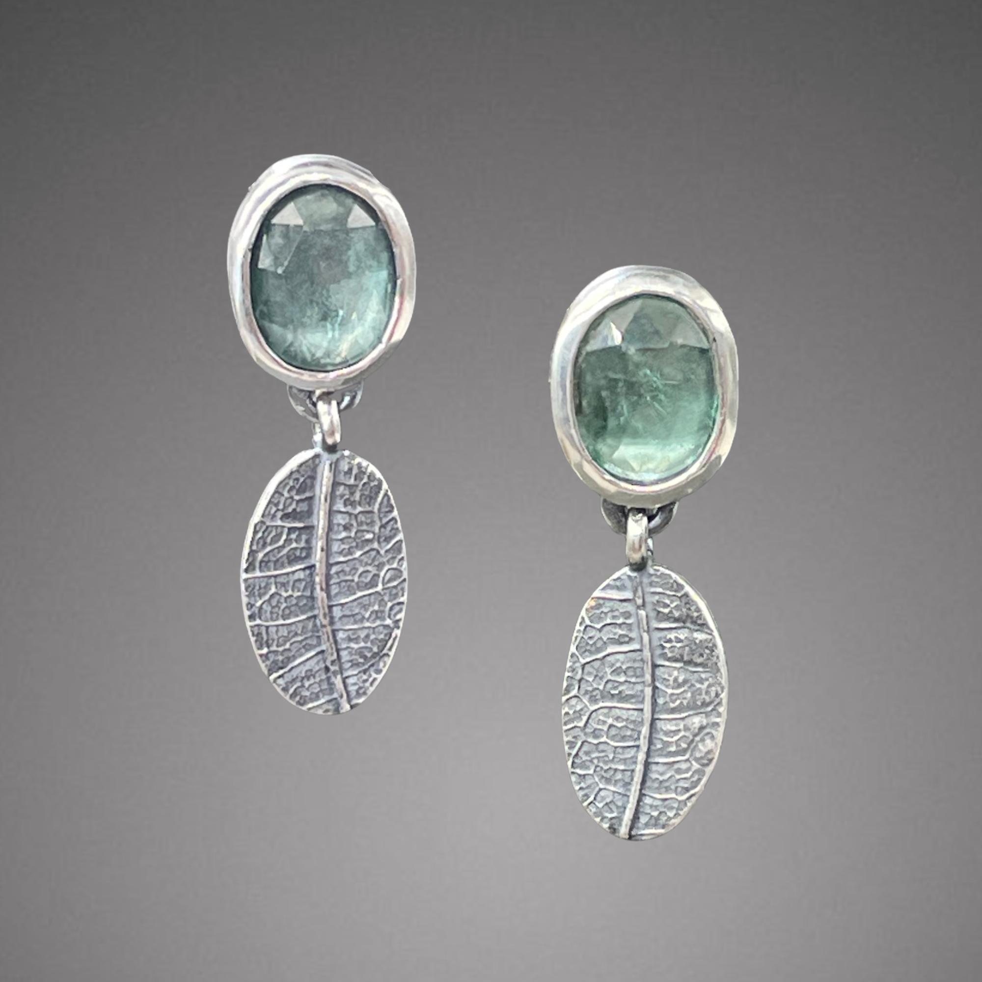 Green Kyanite Leaf Dangle Earrings