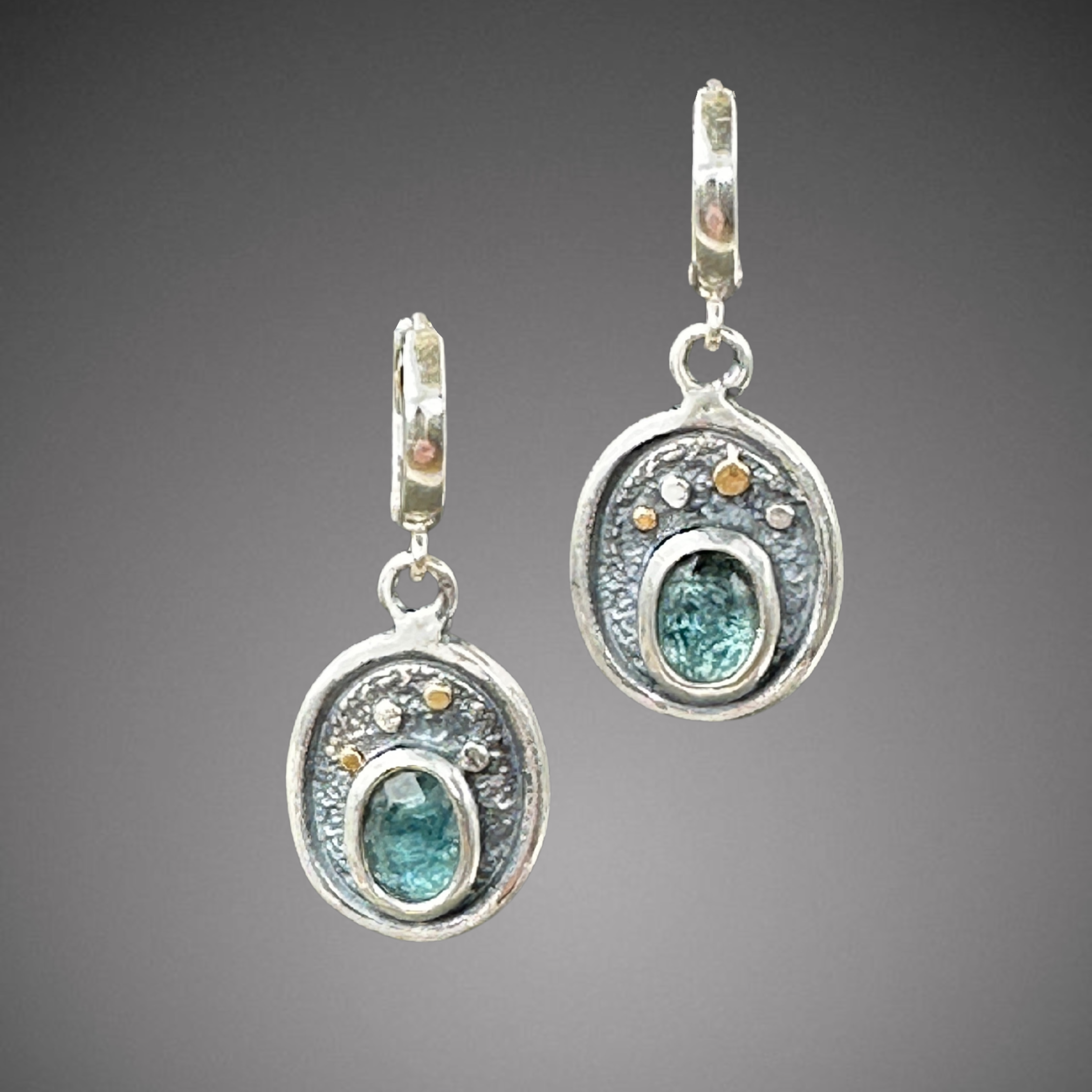 Pebble Texture Earrings with Green Kyanite