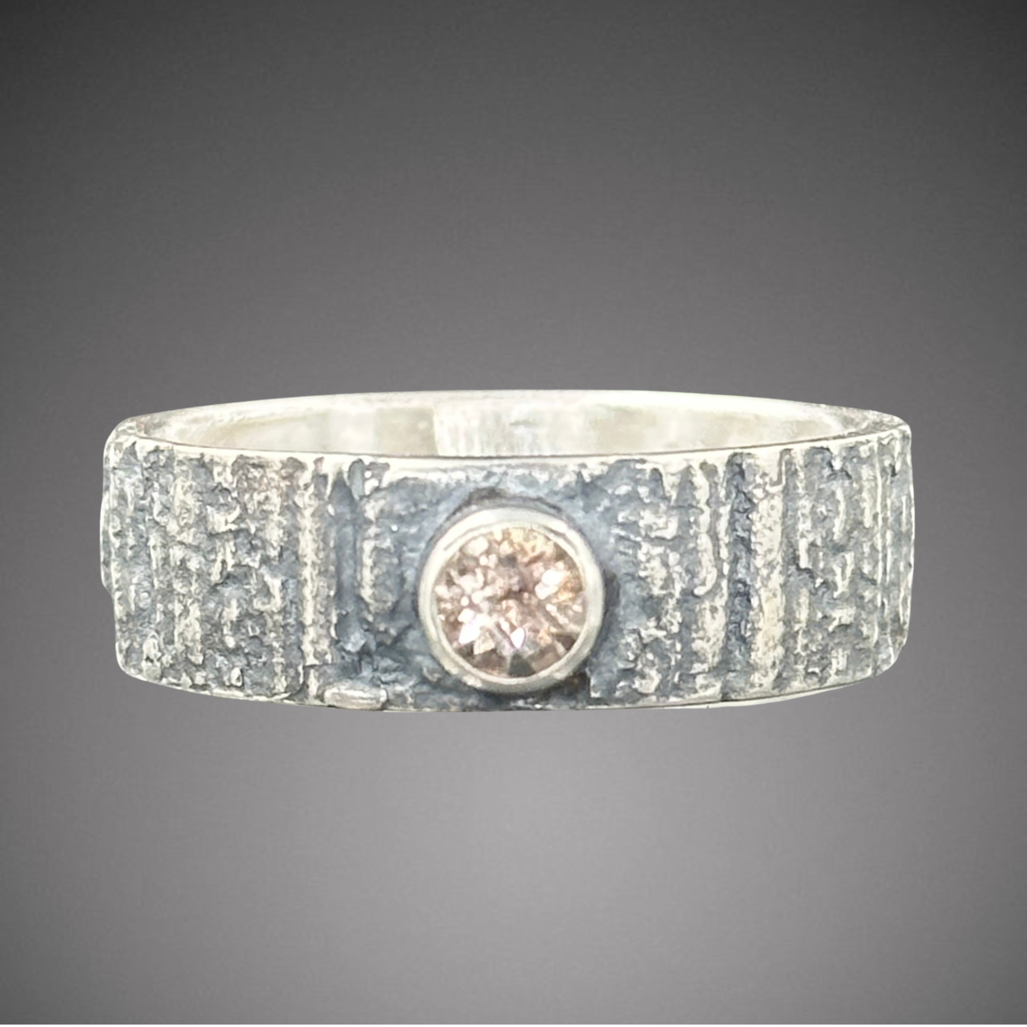 Tree Bark band with Sunstone (size 9)