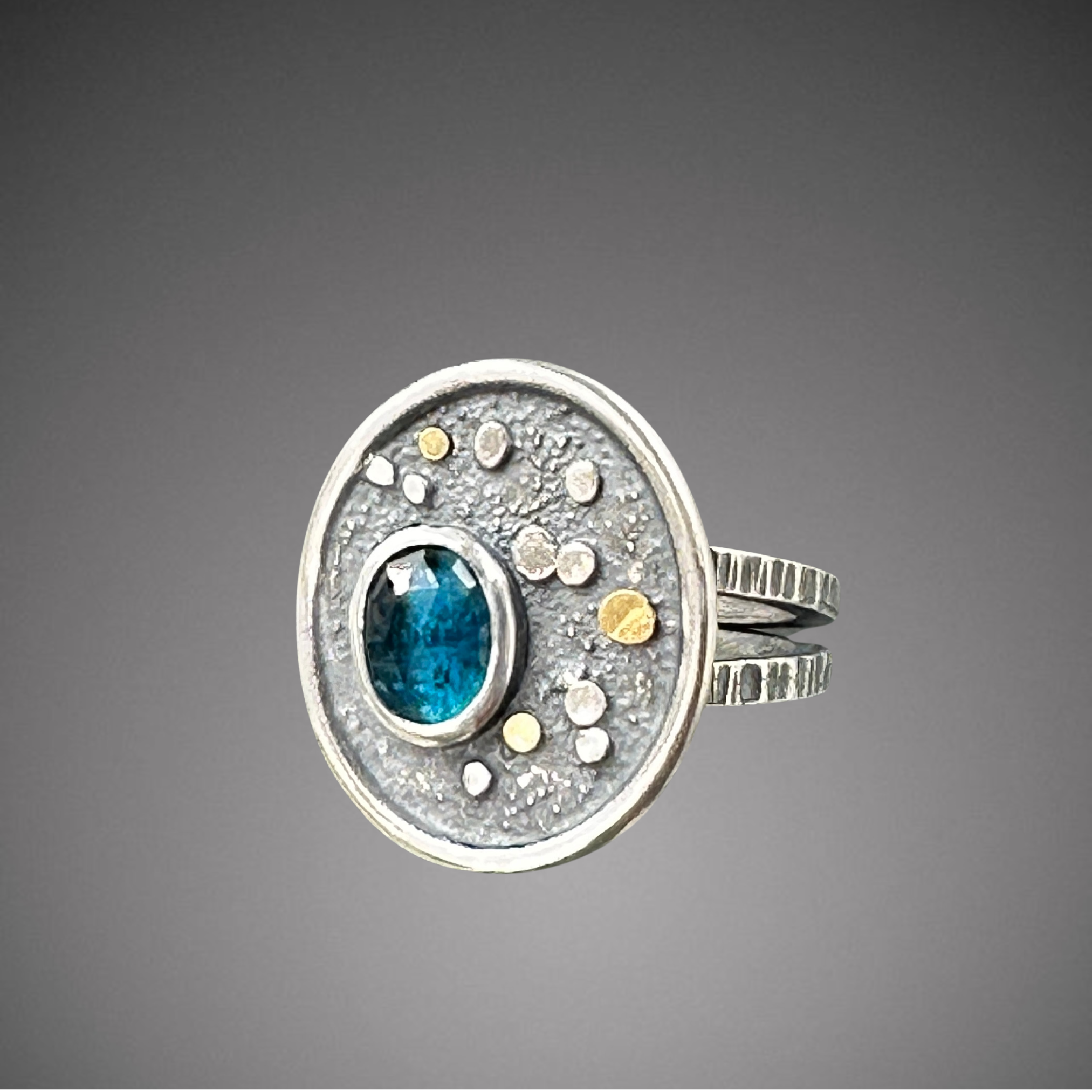 Large Oasis Ring with teal Kyanite