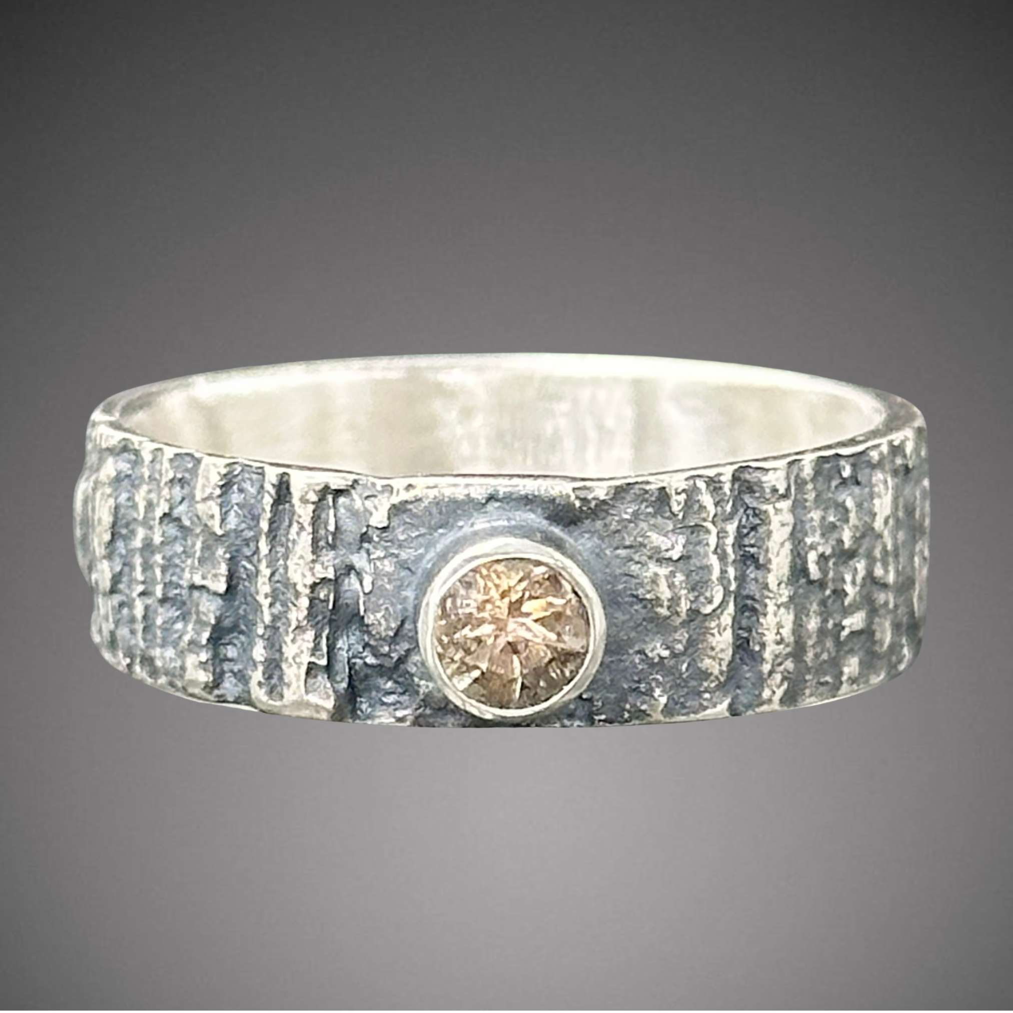 Tree Bark band with Sunstone (size 10)