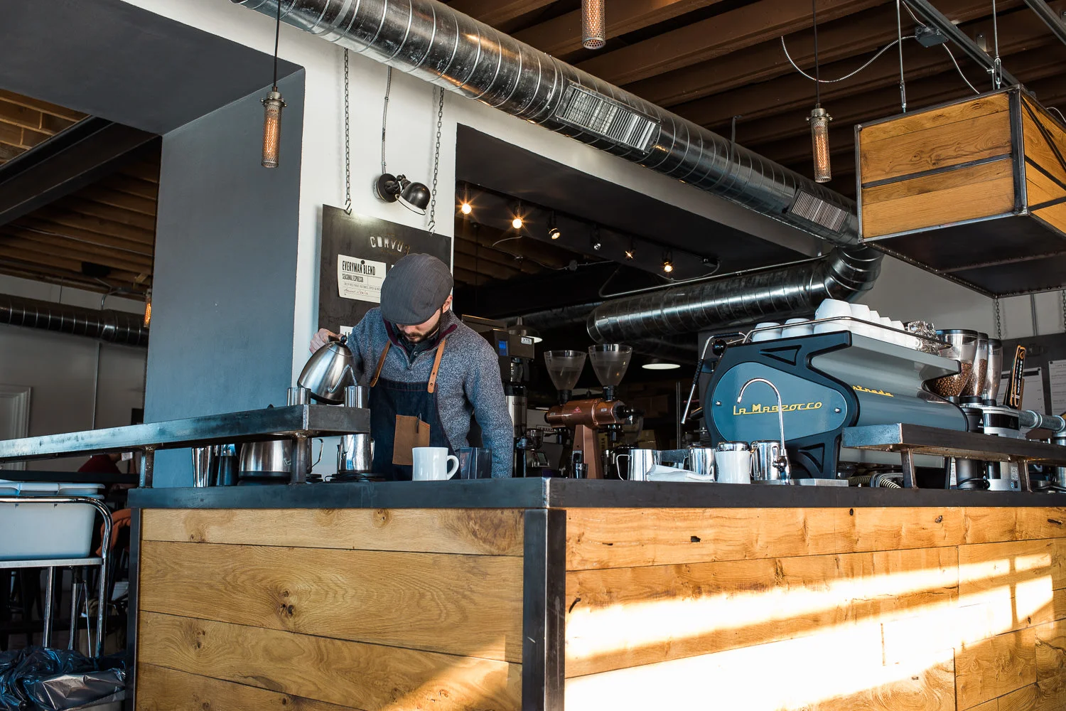 Industrial specialty coffee shop in Denver Colorado