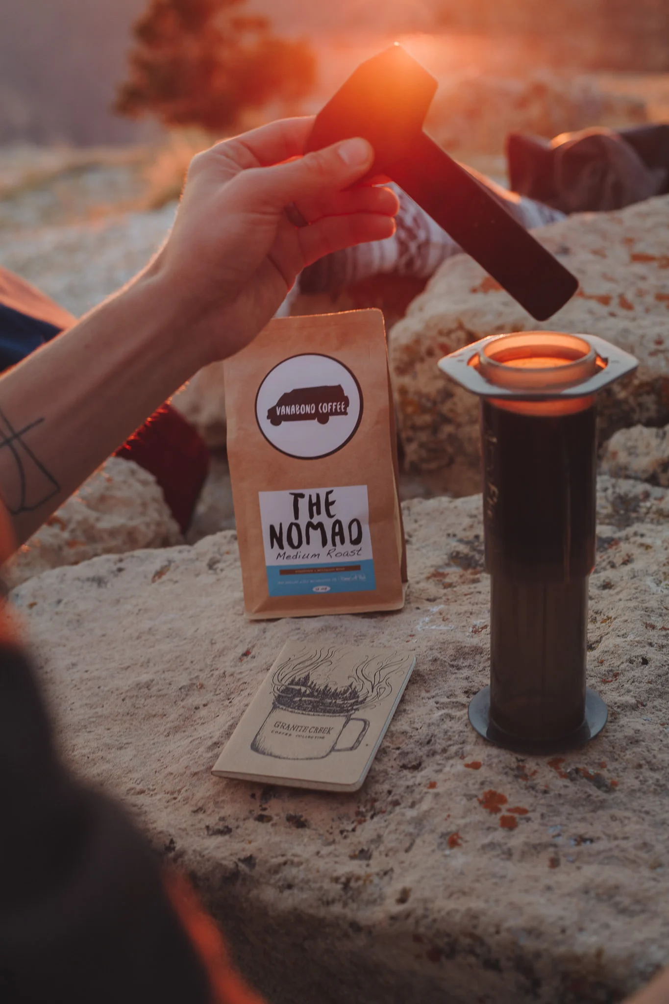 Brewing coffee with an Aeropress at the Grand Canyon