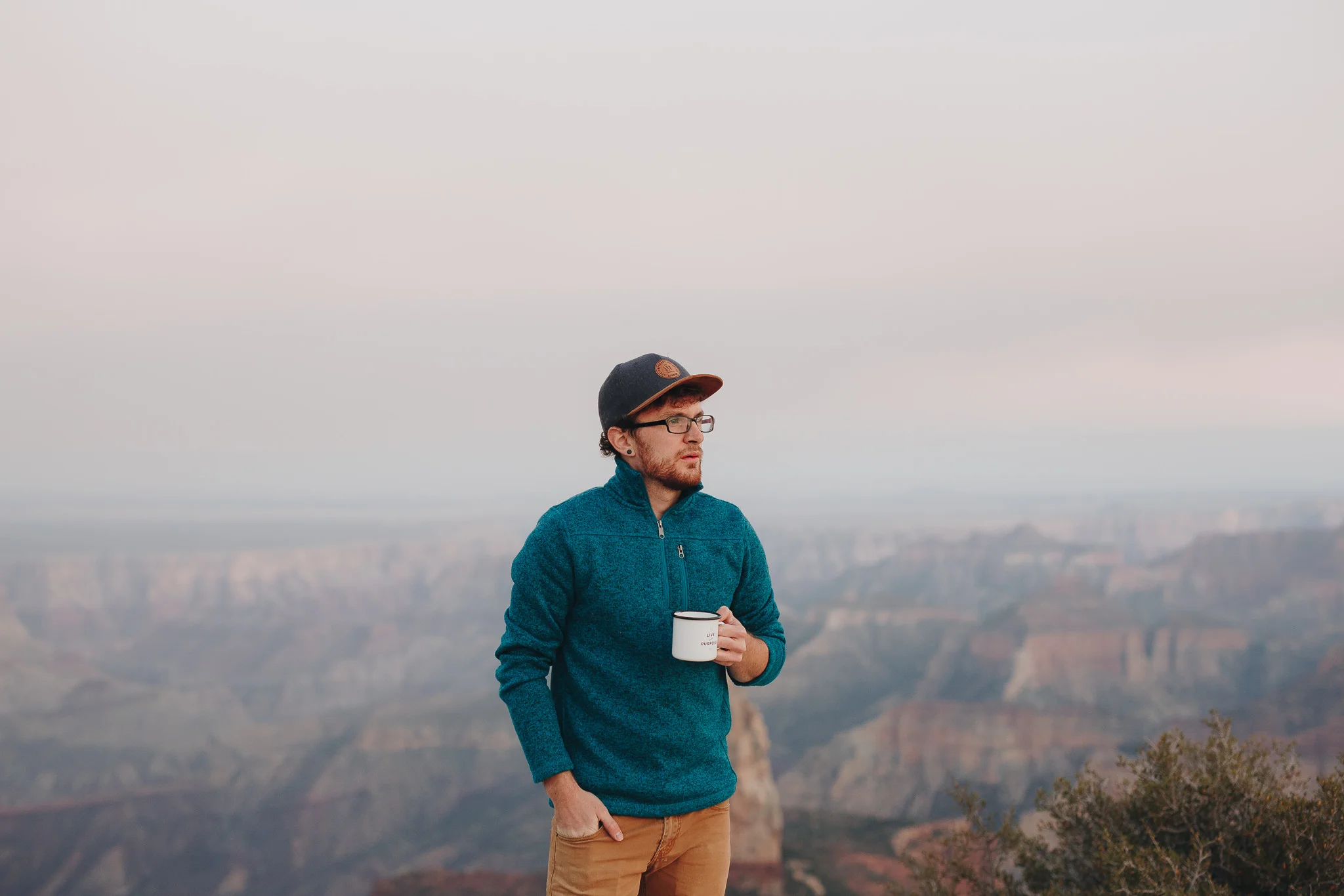 Sipping coffee at the Grand Canyon