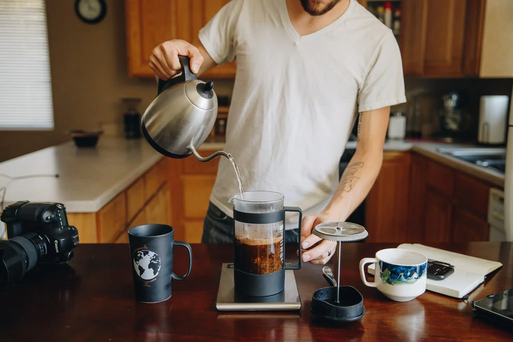 Pour water aggressively in a French Press