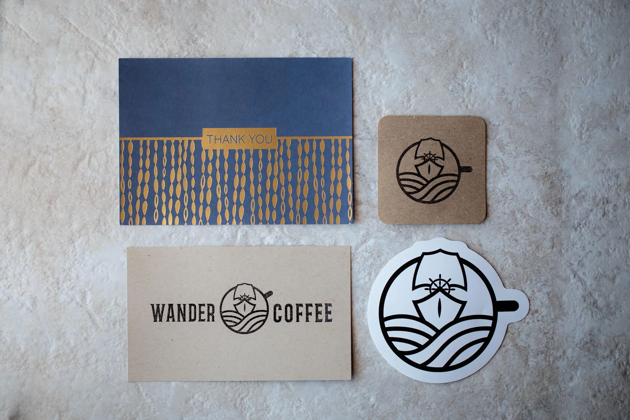 Wander coffee roaster paper goods branding