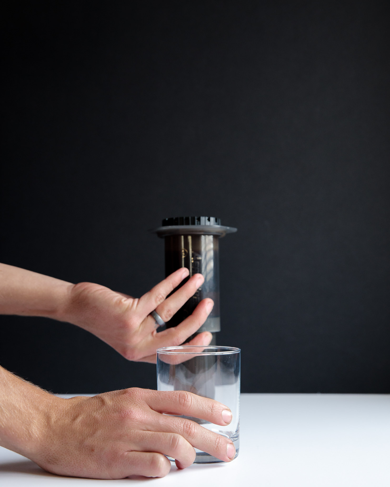 Flip the Aeropress onto a sturdy glass or carafe