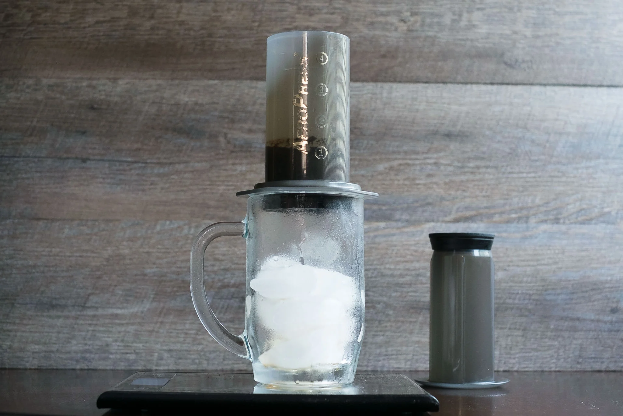 Pour roughly twice the weight of the grounds for the bloom