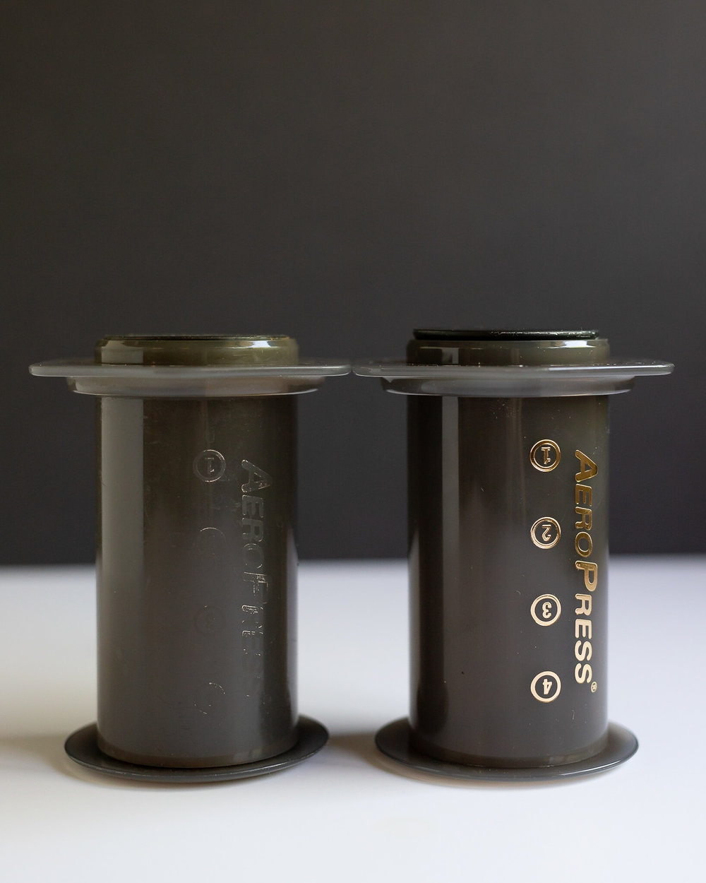 Off-Brand gasket (left) compared to brand new Aerobie Aeropress gasket (right)