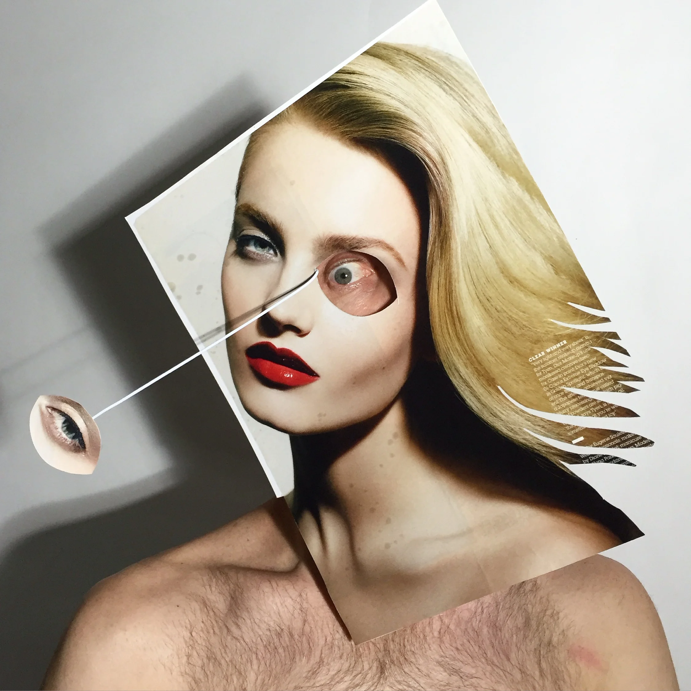 Displaced Figure With Jettisoned Eye, Resemblage, 2015, 16"x16" ed. of 5  