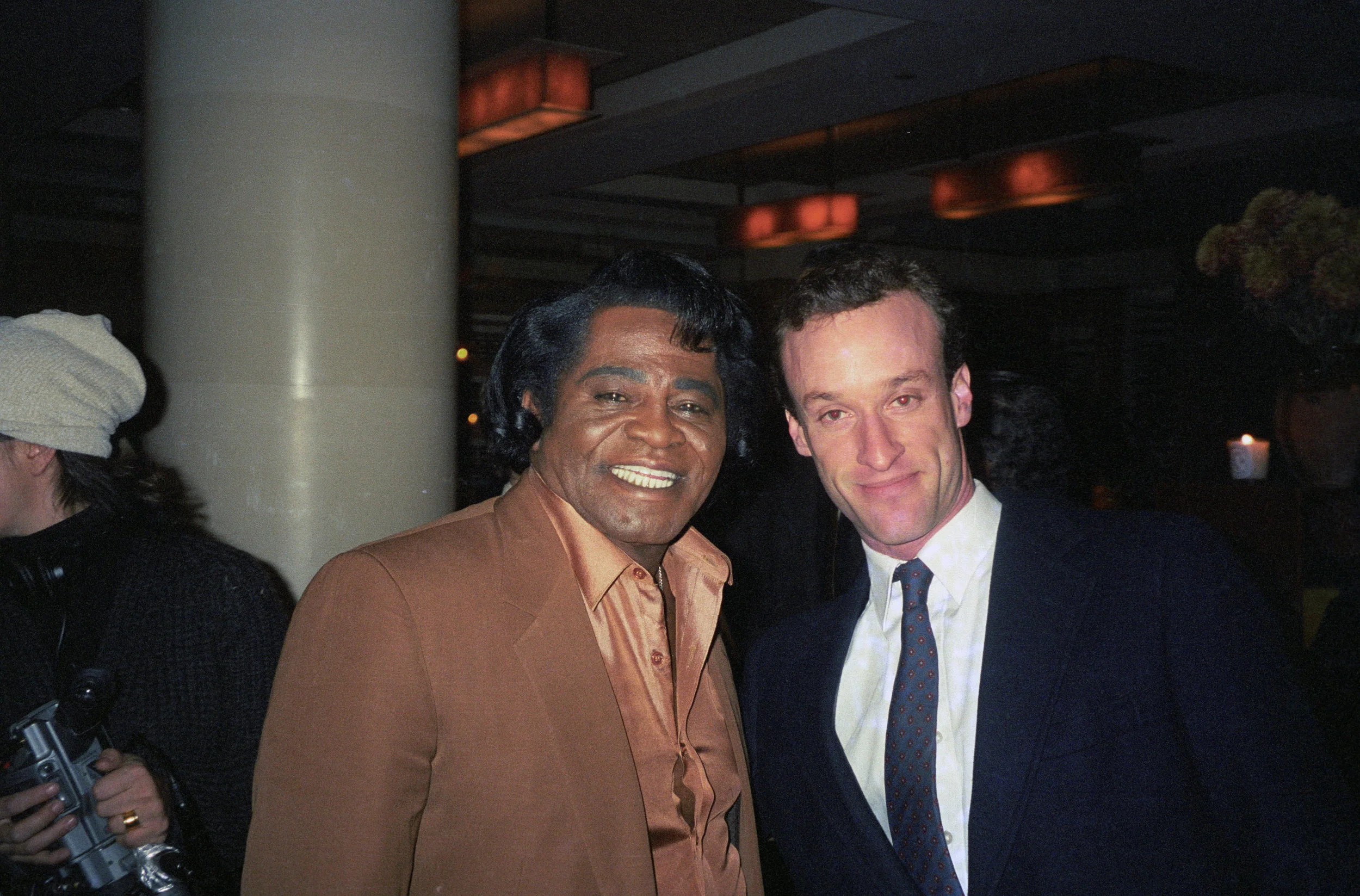 Alex with James Brown, December 1, 1999 Barnies Promotional Party