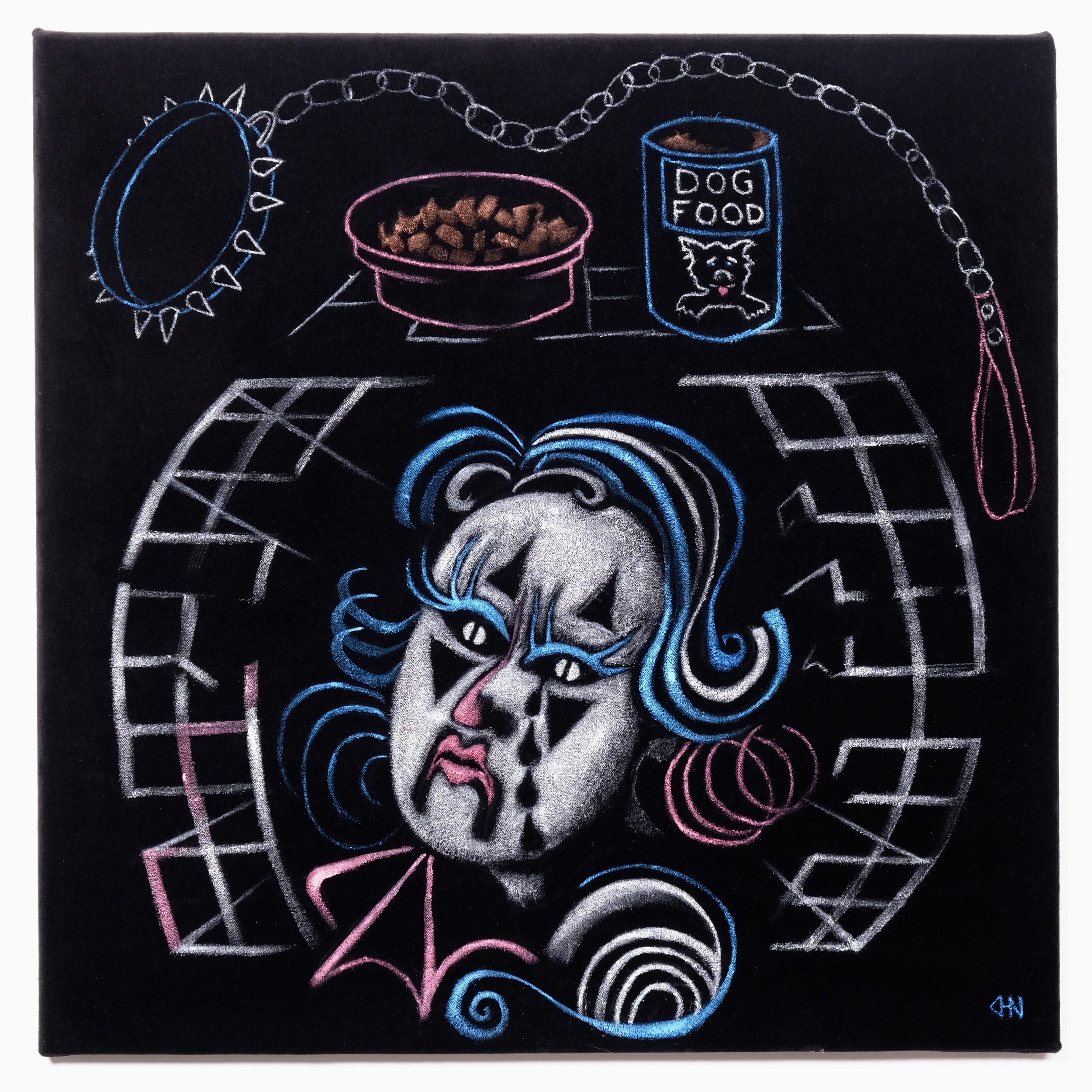 Mime In Cage With Leash 19"x19", 2025