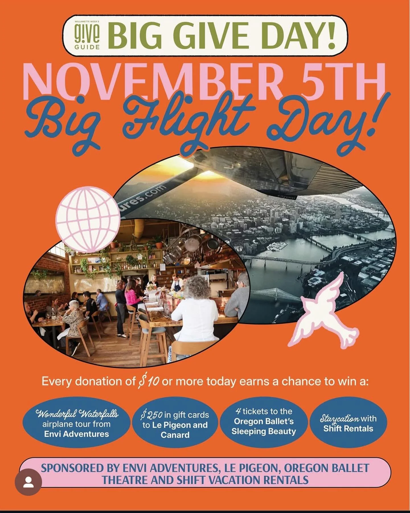 It&rsquo;s Big Flight Day and that&rsquo;s something to squawk about! We&rsquo;ve stretched the meaning of
&ldquo;flight&rdquo; further than an Arctic tern&rsquo;s migration path to bring you this eclectic prize package full of Portland favorites.
Ev