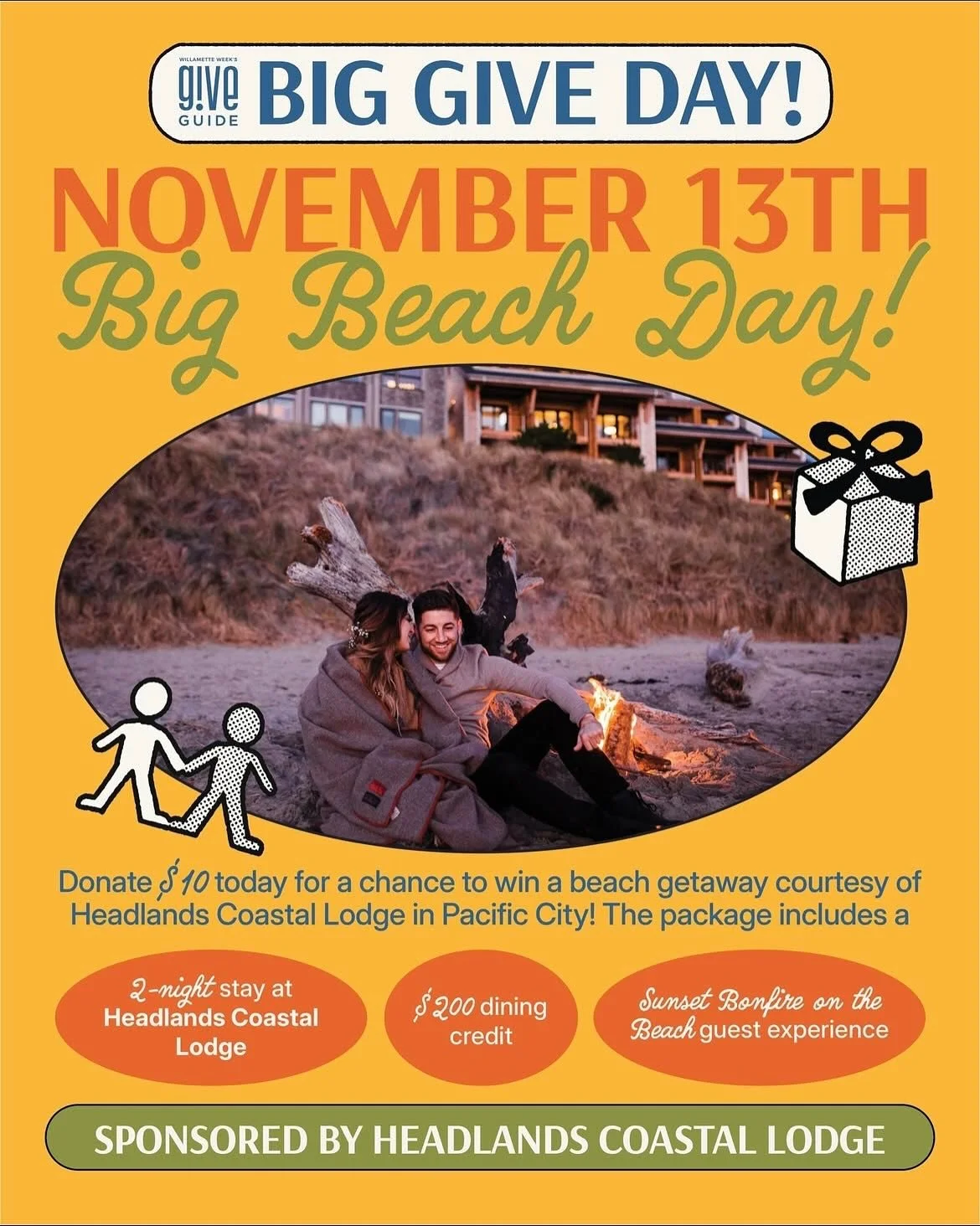 Today the beautiful Oregon coast is calling so listen up if you&rsquo;re longing for a little rest and recharge away from home. Every donation of $10 or more today is entered to win this two-night beach getaway to @headlandslodge in Pacific City.
+ C