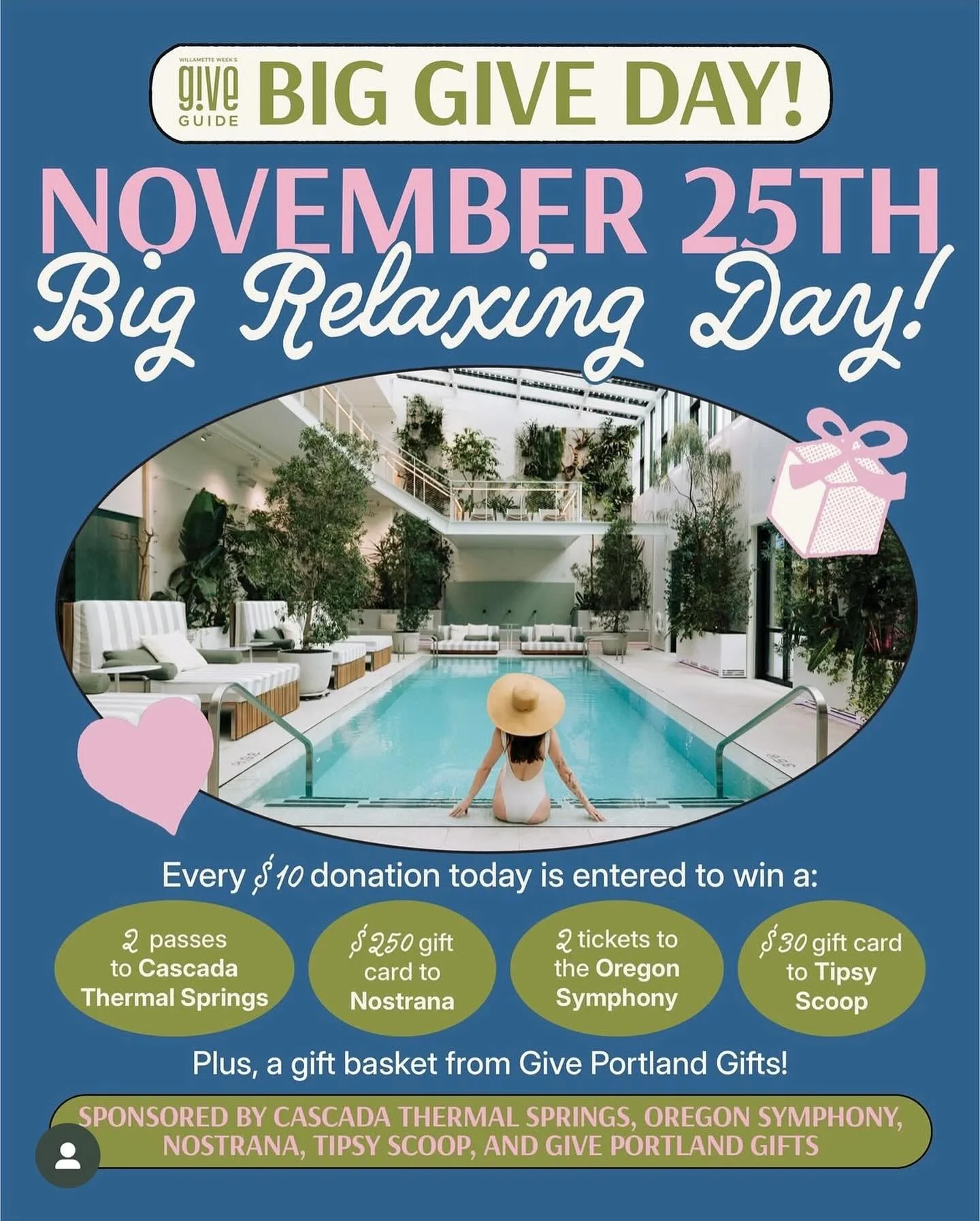 Welcome: you&rsquo;ve entered Give!Guide&rsquo;s official Relaxation Zone. Today&rsquo;s Big Give Day is for everyone who&rsquo;s longing to exhale, to unclench those shoulders, to set aside their worries and their cares just for a day or two. You de