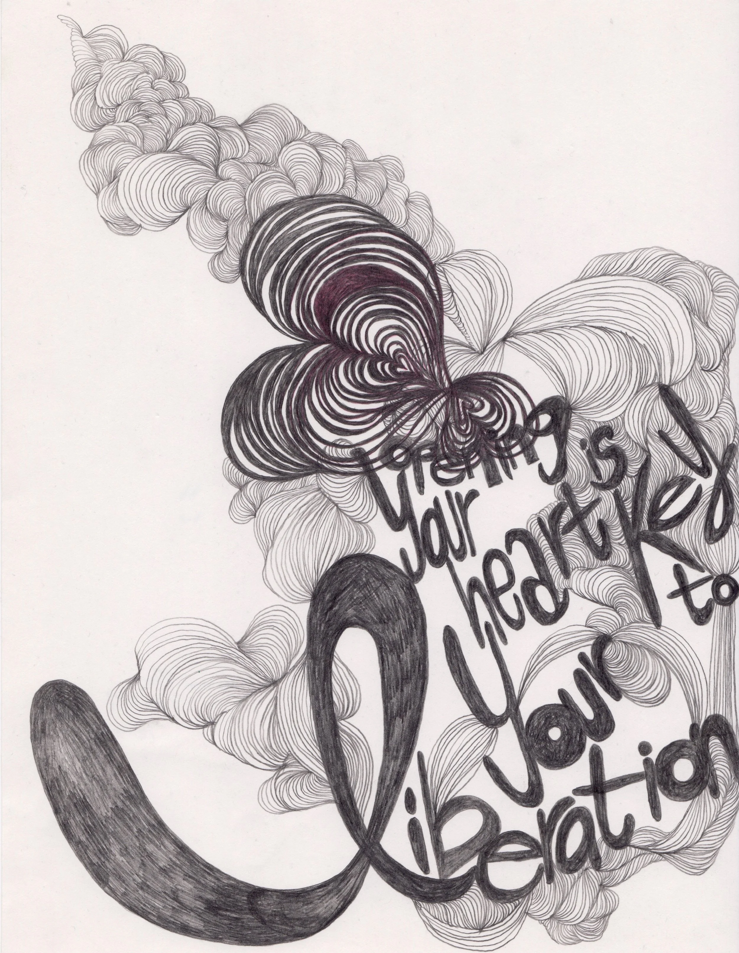 How To Open My Heart , 2019 Pencil and marker on paper 11x8.5 inches