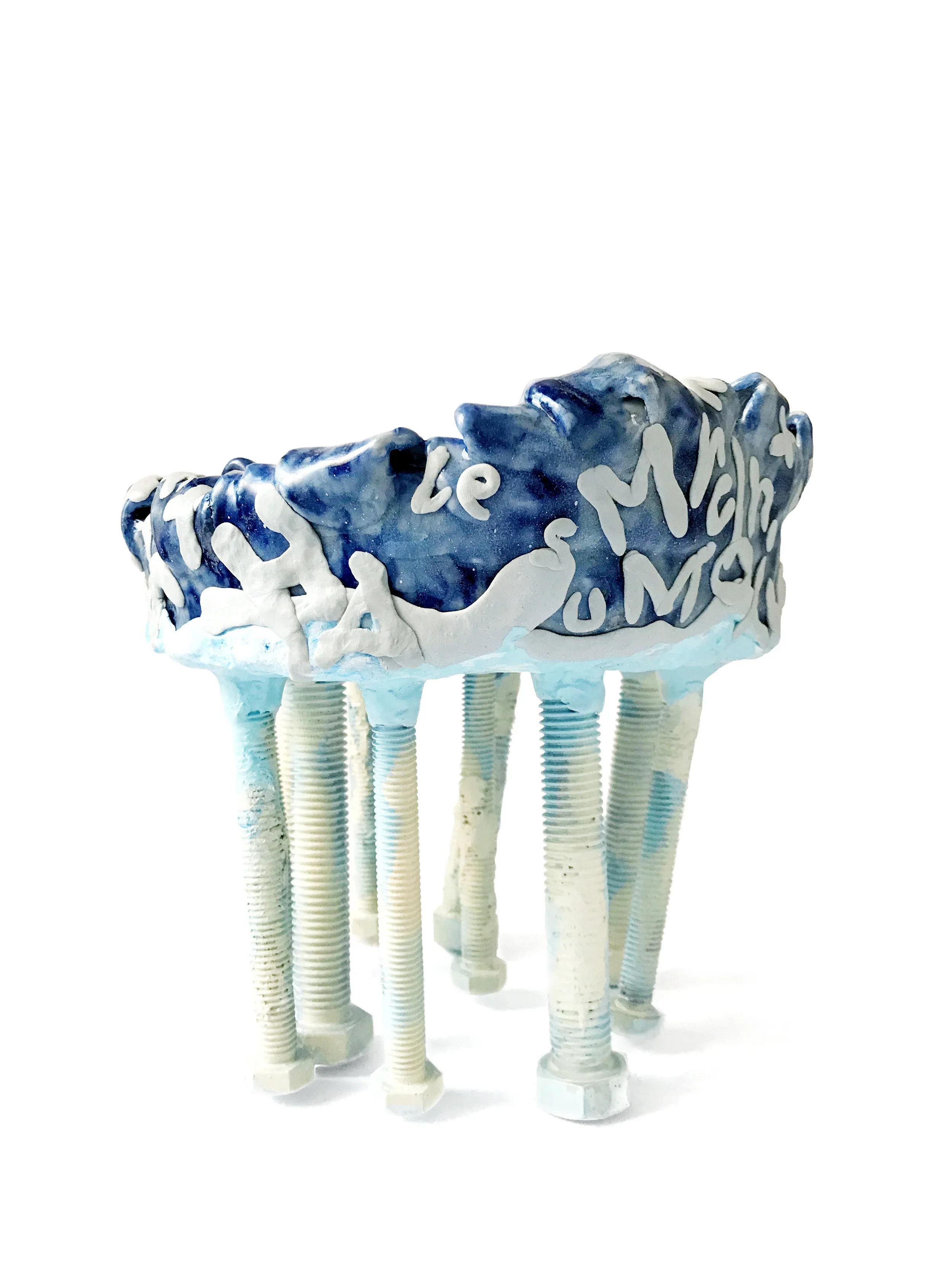    Igloo in Africa  , 2017 Glazed ceramic, epoxy clay, hex bolt, spray paint, and acrylic 8.5 x 9 x 9 inches 