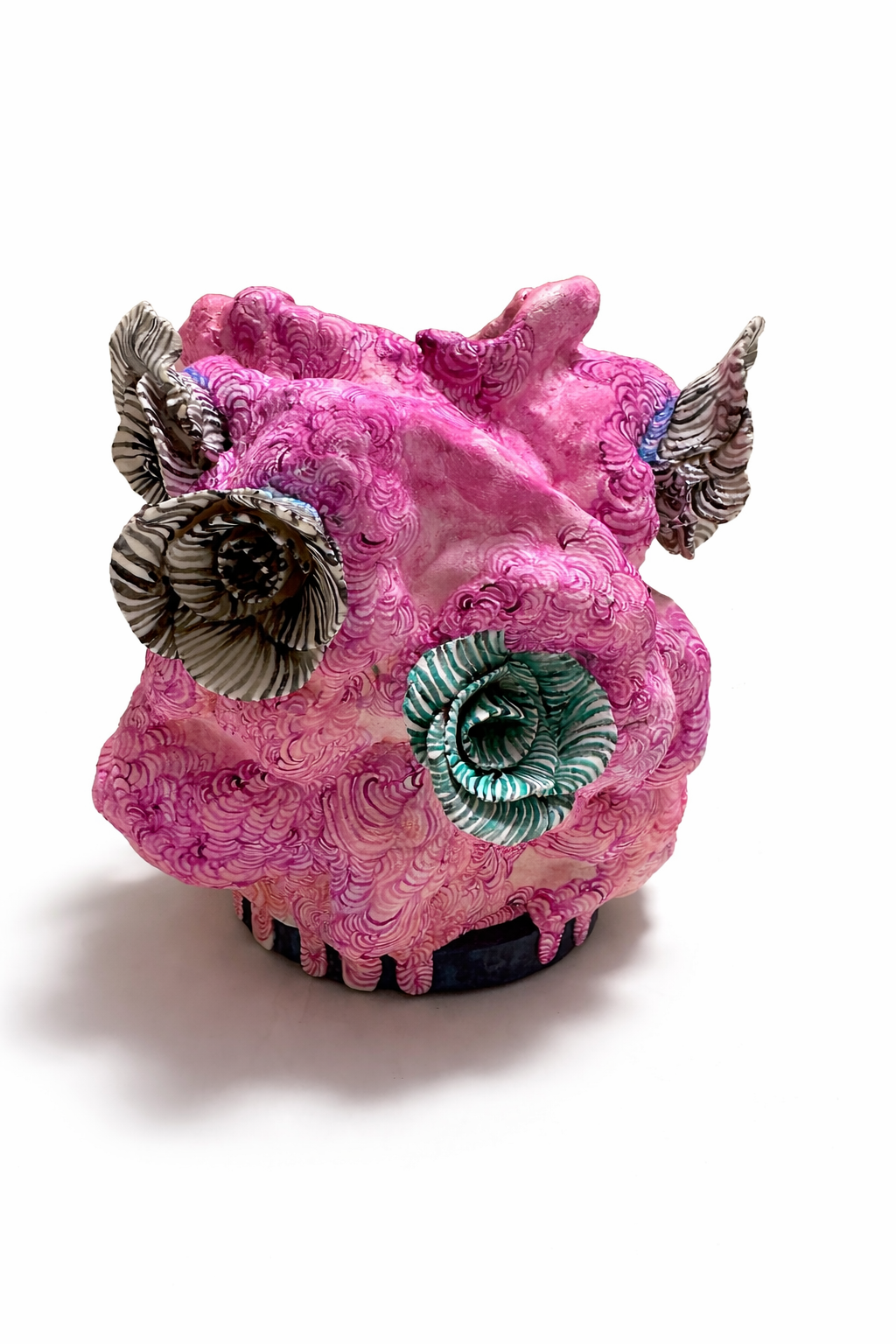    Flesh Bloom  , 2026 Bisque-fired ceramic, bisque-fired porcelain, epoxy clay, spray foam, plaster paint, acrylic paint and stone 7 × 6.5 × 6.5 inches 