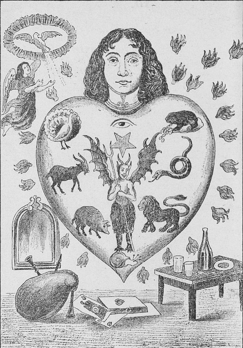 An allegorical image depicting the human heart subject to the seven deadly sins, each represented by an animal (clockwise: toad = avarice; snake = envy; lion = wrath; snail = sloth; pig = gluttony; goat = lust; peacock = pride). Inspired by this concept, The Deadly Seven was born. A gastronomic experience where every course of the menu is represented by a sin and paired with a cocktail.