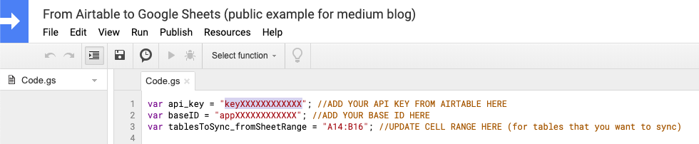 Paste your Airtable API key in here.