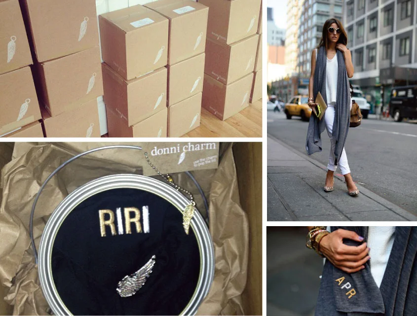 Direct mail campaign right before NY Fashion Week involving well recognized bloggers and celebrities. Pictured here is a custom made scarf for Rihanna.