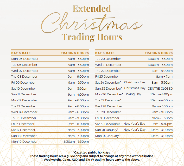 Extended Christmas Trading Hours — Winston Hills Mall Shopping Centre
