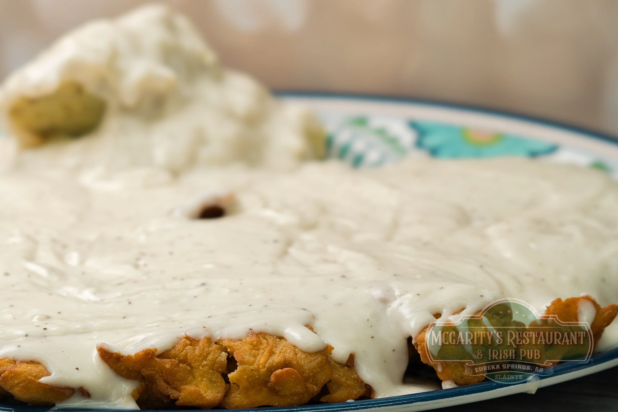 Chicken Fried Steak with mashed potatoes and white country gravy at McGarity’s in Eureka Springs.