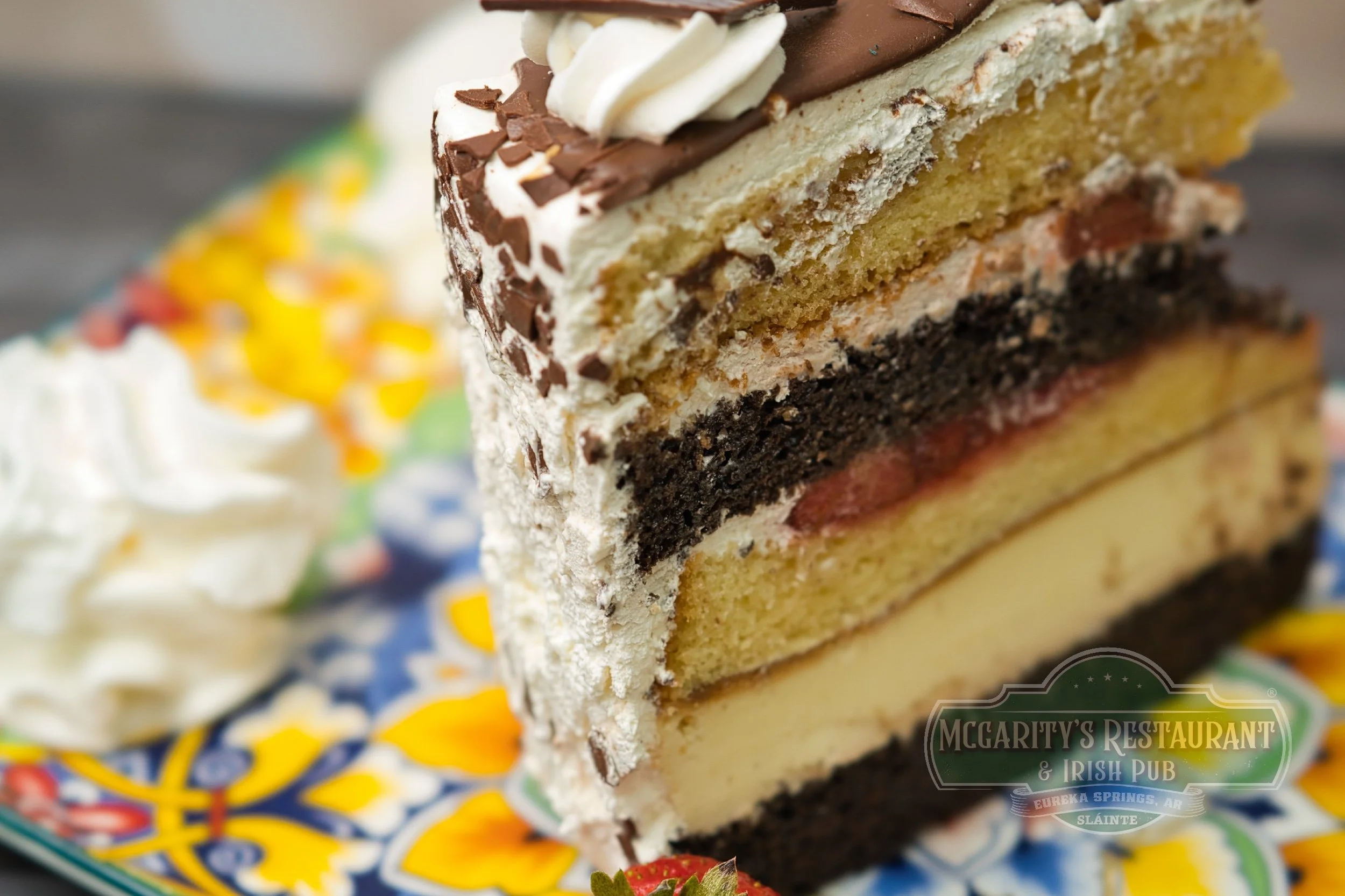 5-Layer Atomic Cheesecake and Cake Blend at McGarity’s in Eureka Springs.