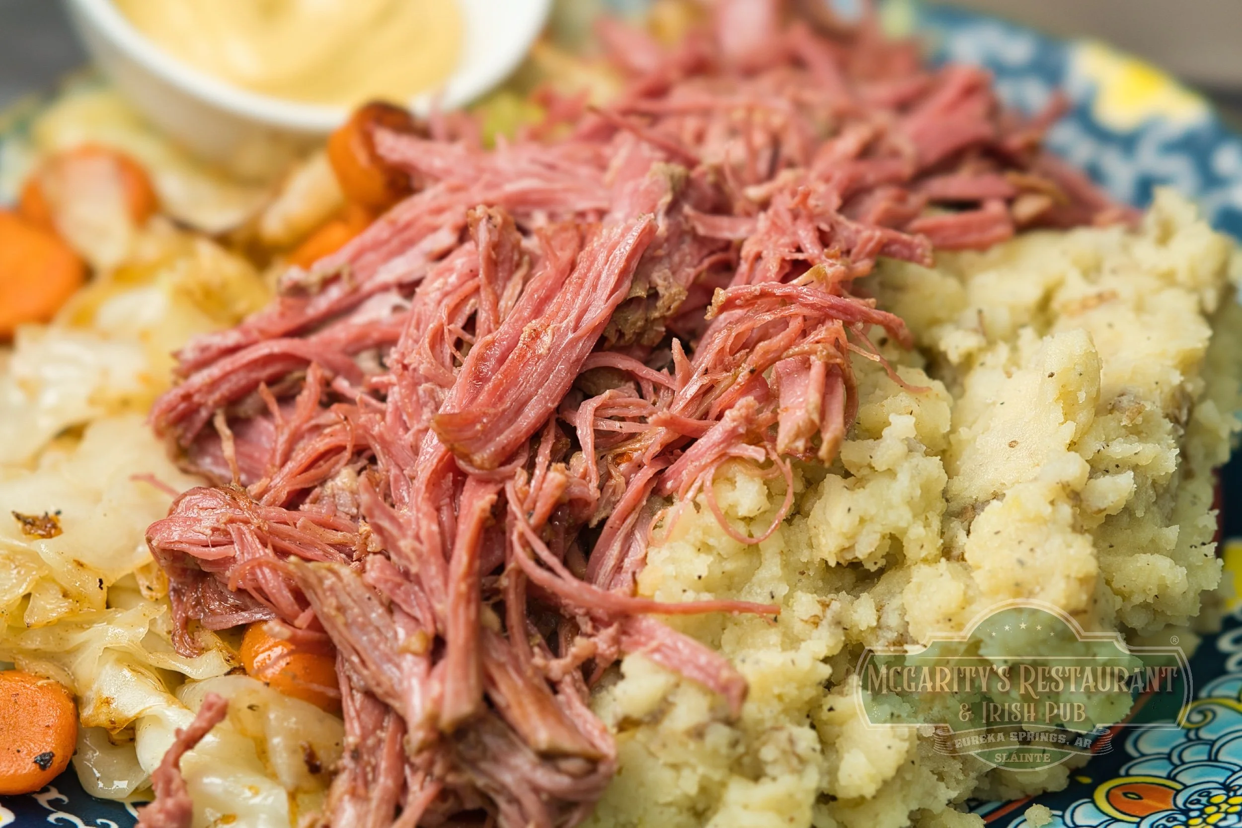 Corned Beef and Cabbage with mashed potatoes and carrots at McGarity’s in Eureka Springs.