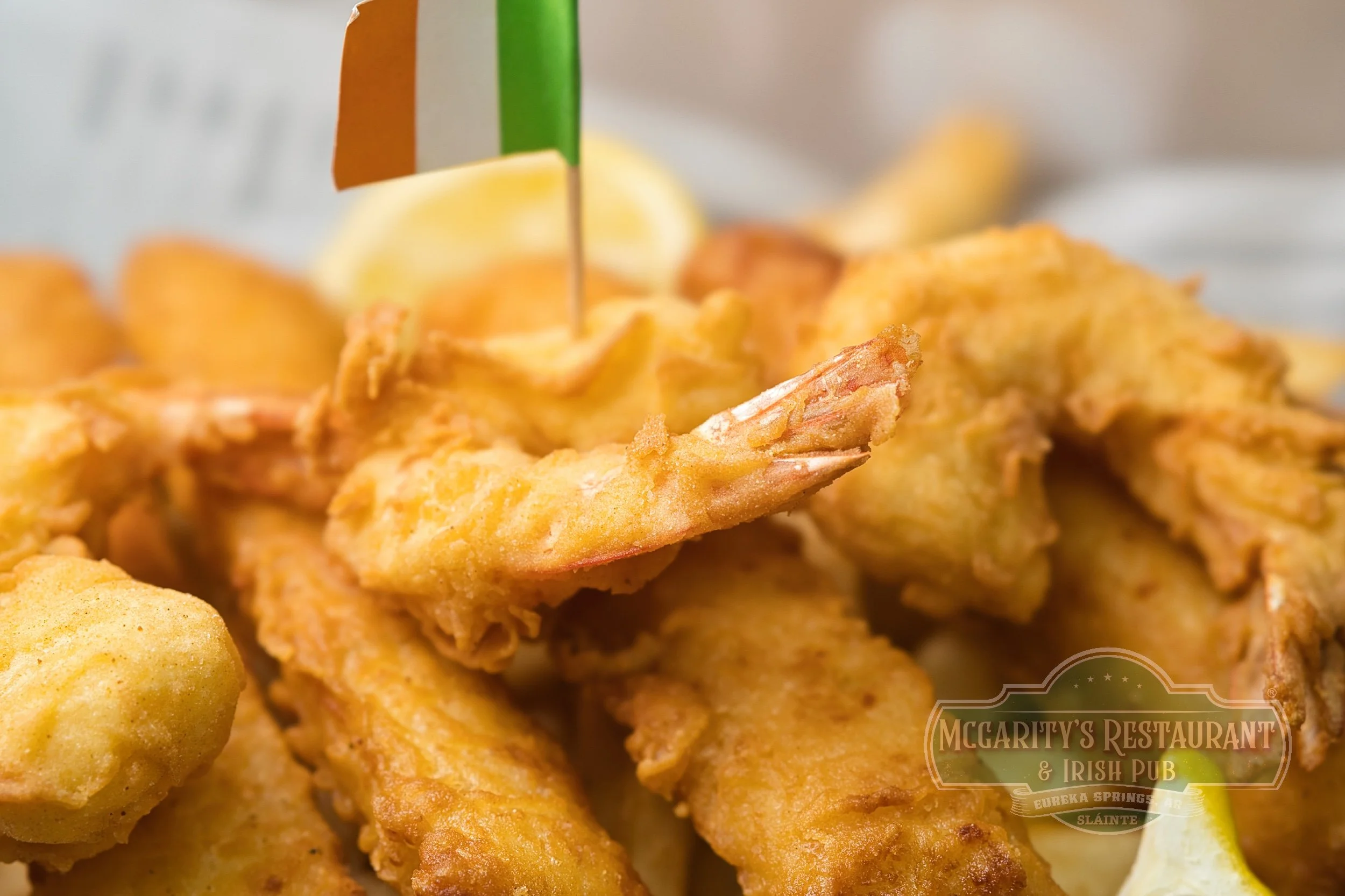 Guinness Fish, Shrimp and Chips at McGarity’s in Eureka Springs.