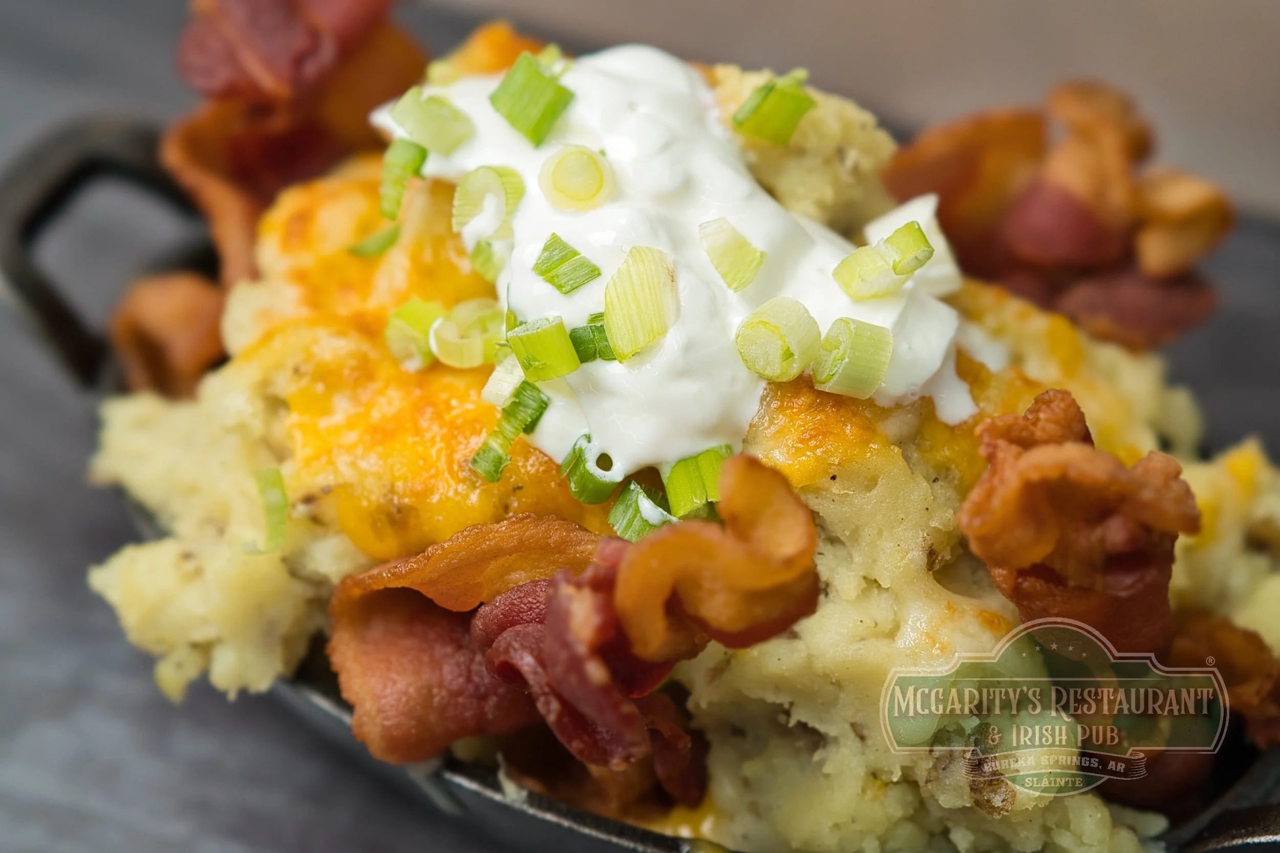 House-Made Mashed Potatoes fully loaded at McGarity’s in Eureka Springs.