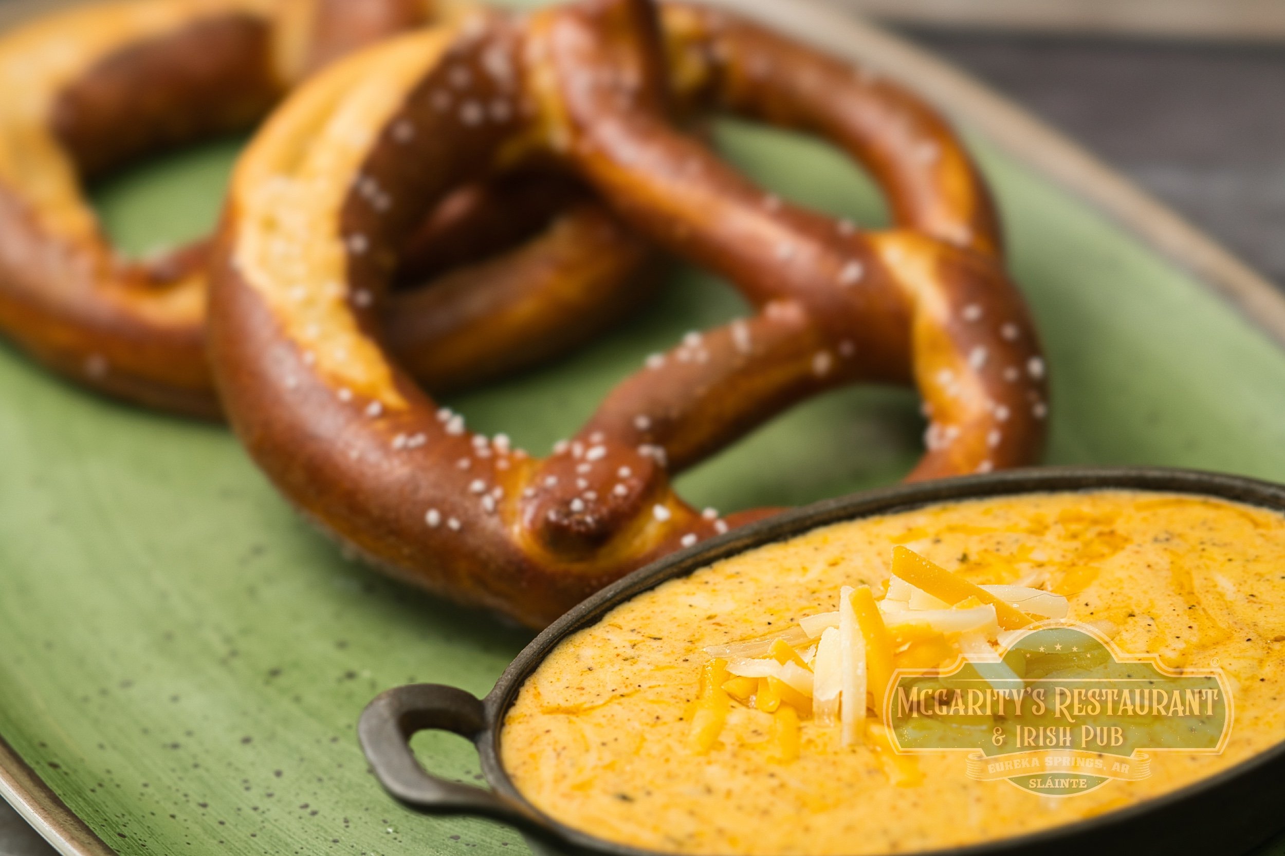 Irish Cheddar Pub Cheese with pretzels at McGarity’s in Eureka Springs.