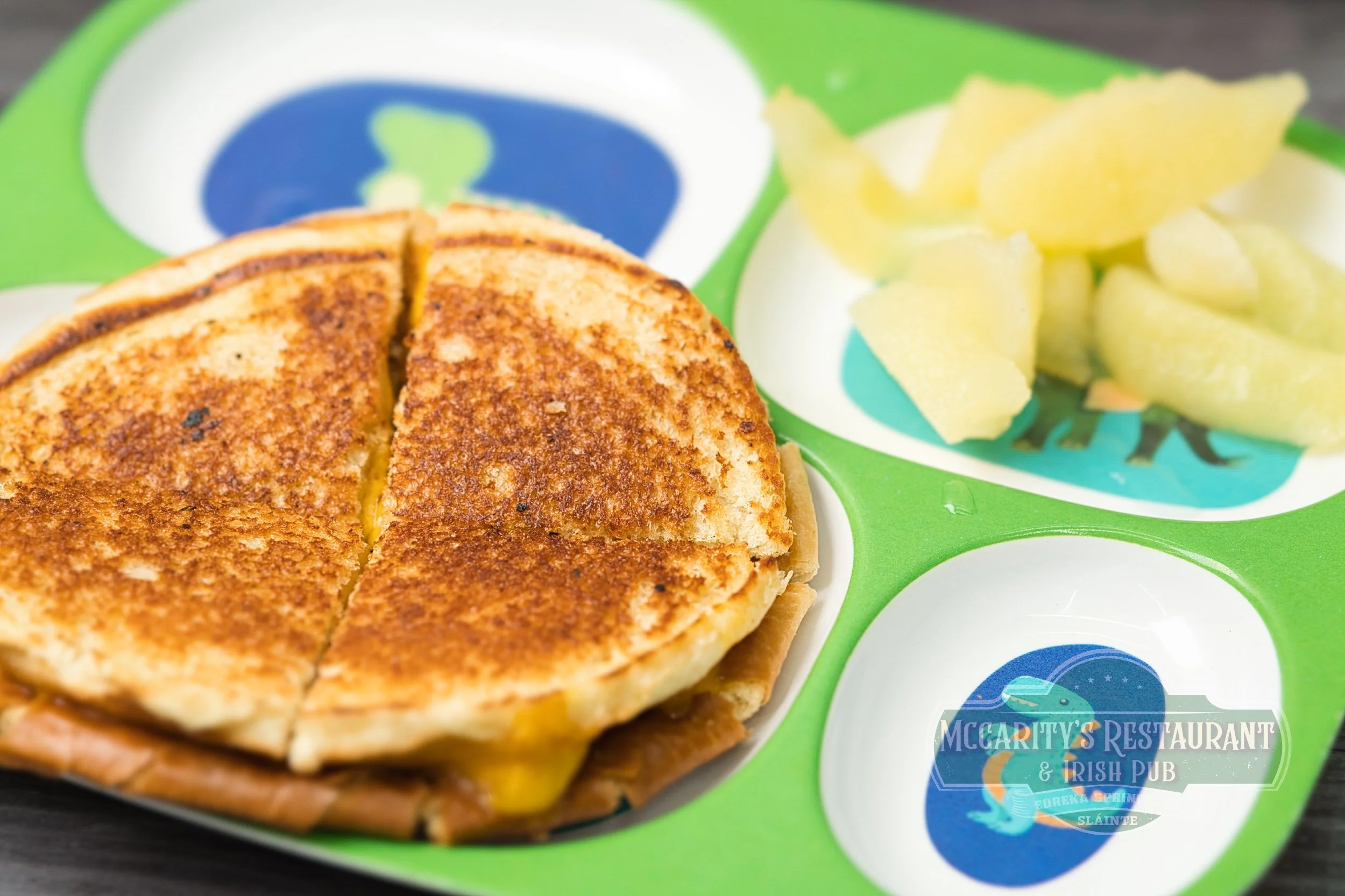 Kids' Grilled Cheese with soft apple slices at McGarity’s in Eureka Springs.