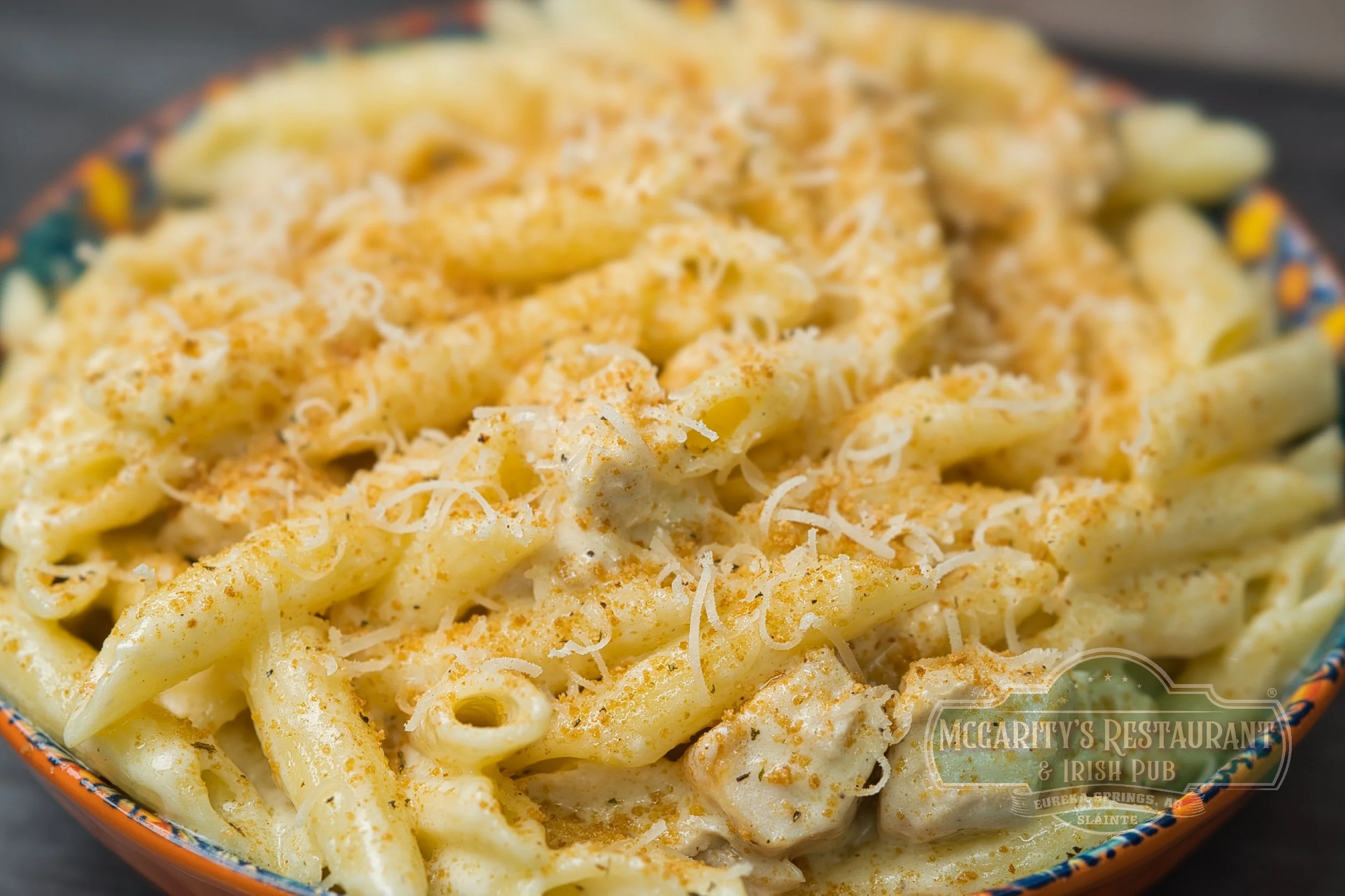 White Cheddar Mac and Cheese with grilled chicken at McGarity’s in Eureka Springs.