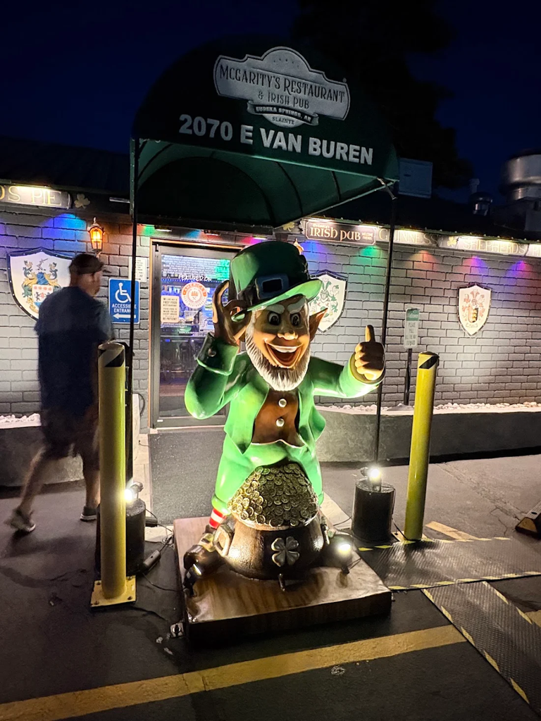 Outside Nightime Lucky Leprechaun Statue