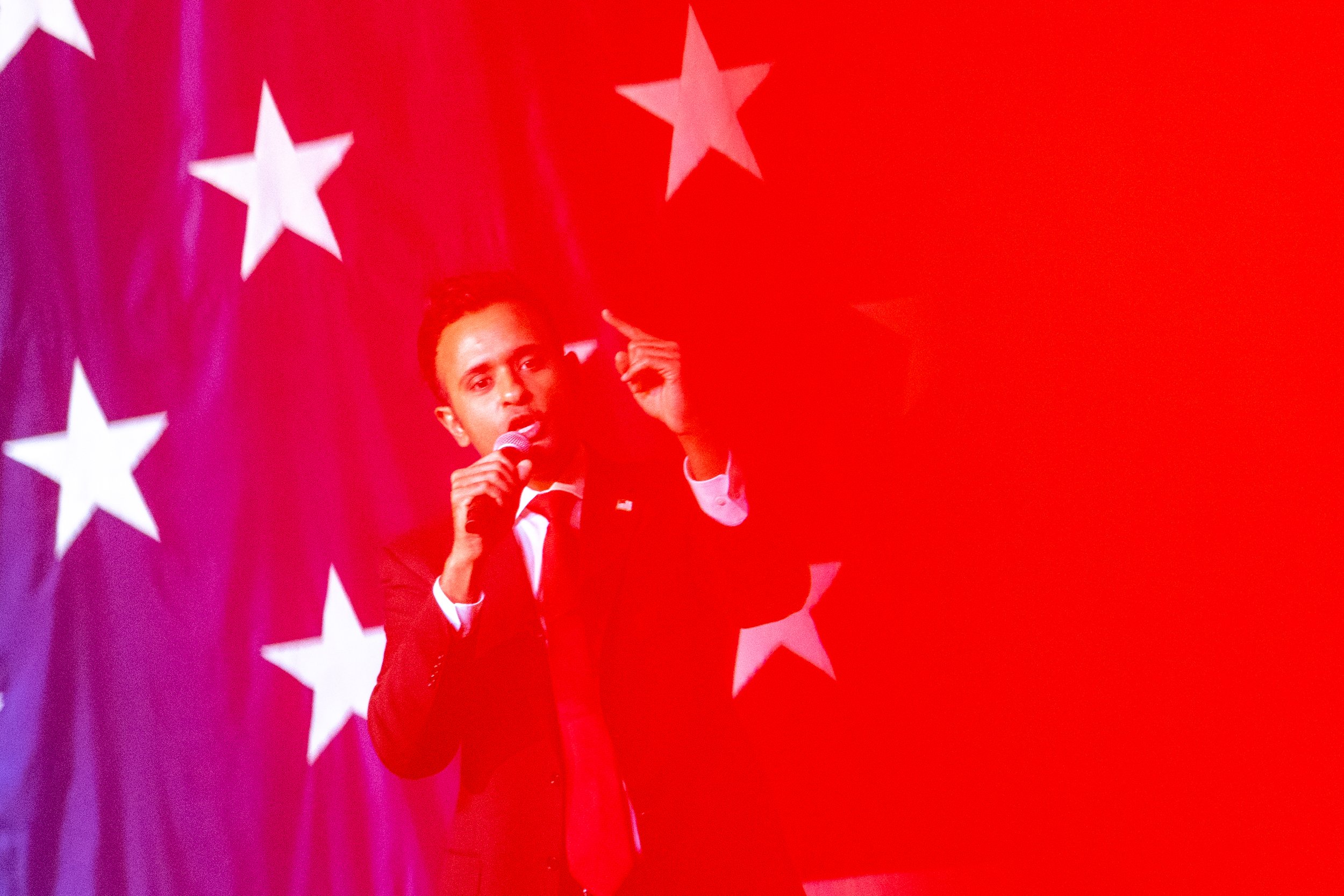  Republican presidential candidate Vivek Ramaswamy speaks at the Georgia GOP convention in Columbus on Friday, June 9, 2023. 