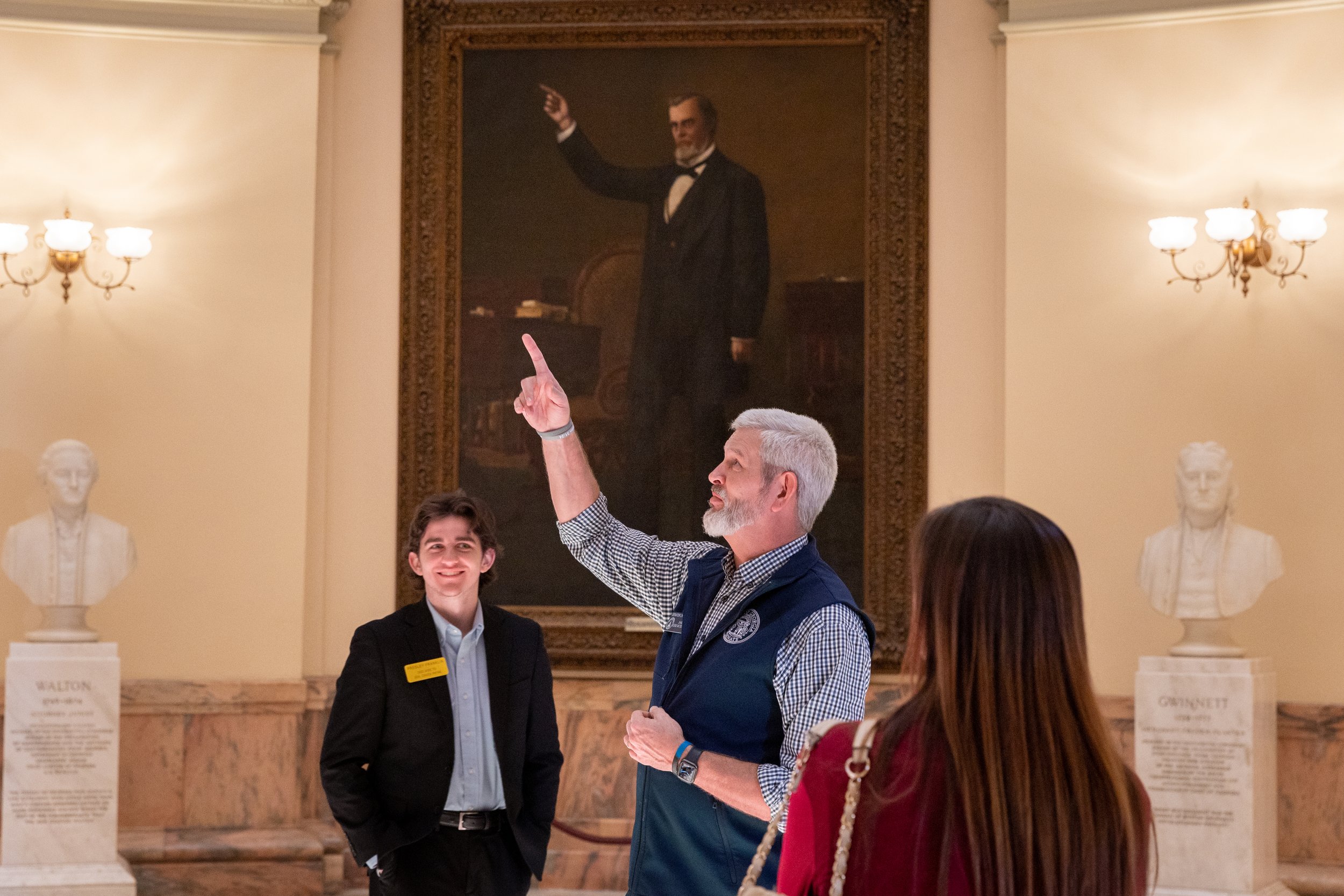  Georgia State Sen. Chuck Payne speaks to a tour group at the Georgia State Capitol in Atlanta on Friday, January 20, 2023. 