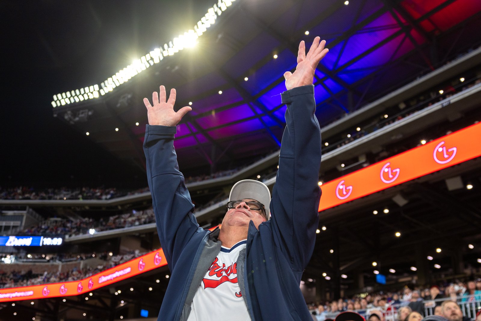  John Gonzalez reacts in the ninth inning at the Braves home opening day game versus the Diamondbacks at Truist Park in Atlanta on Friday, April 5, 2024. 