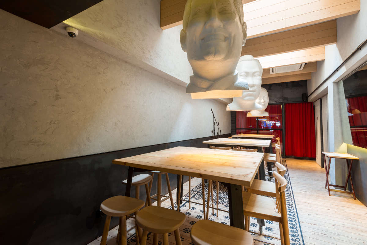 FOC Restaurant - Armourcoat stone-alike wall finish with Junckers ash timber flooring.