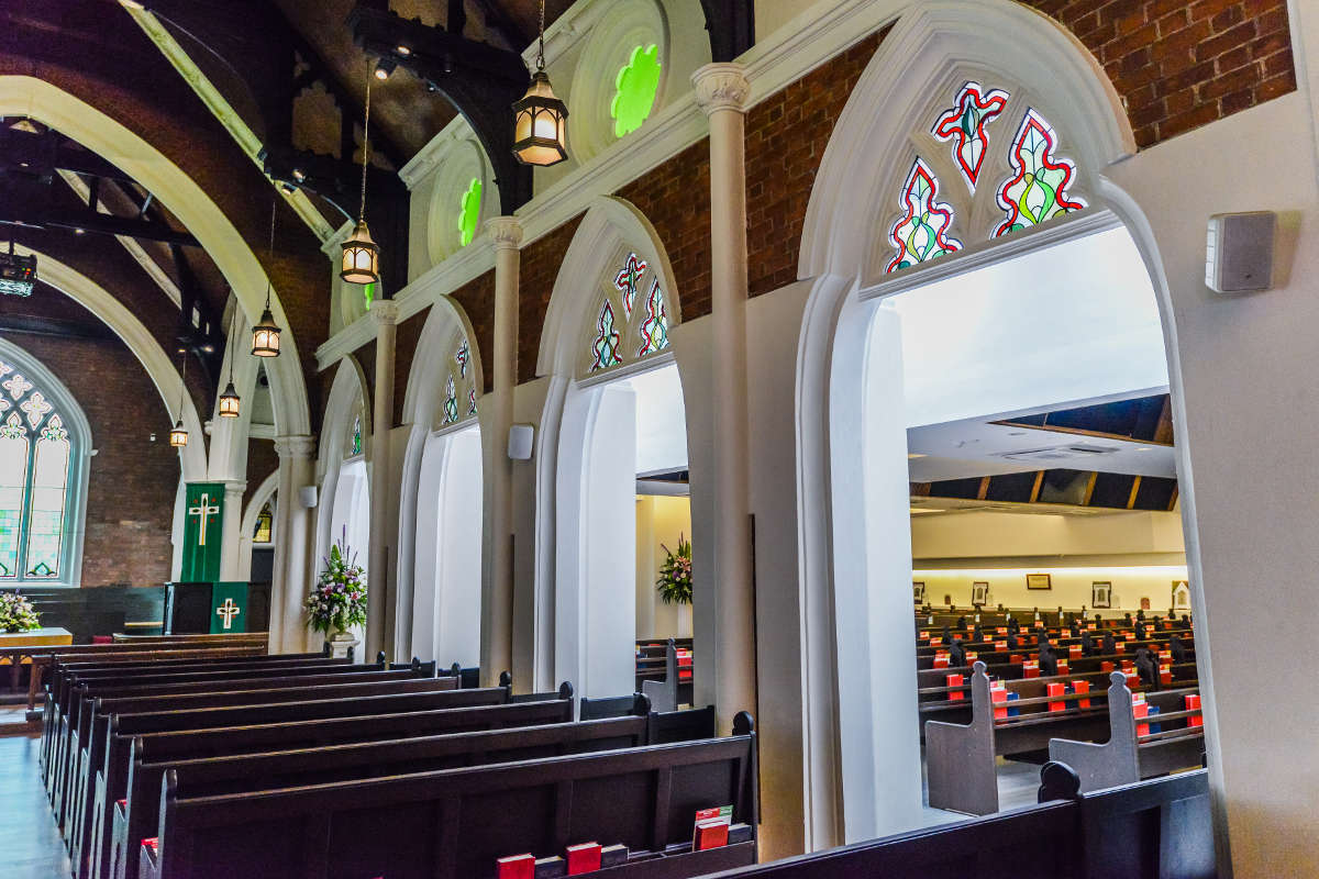 Wesley Methodist Church- Armourcoat Dragged Polished Plaster on walls and columns